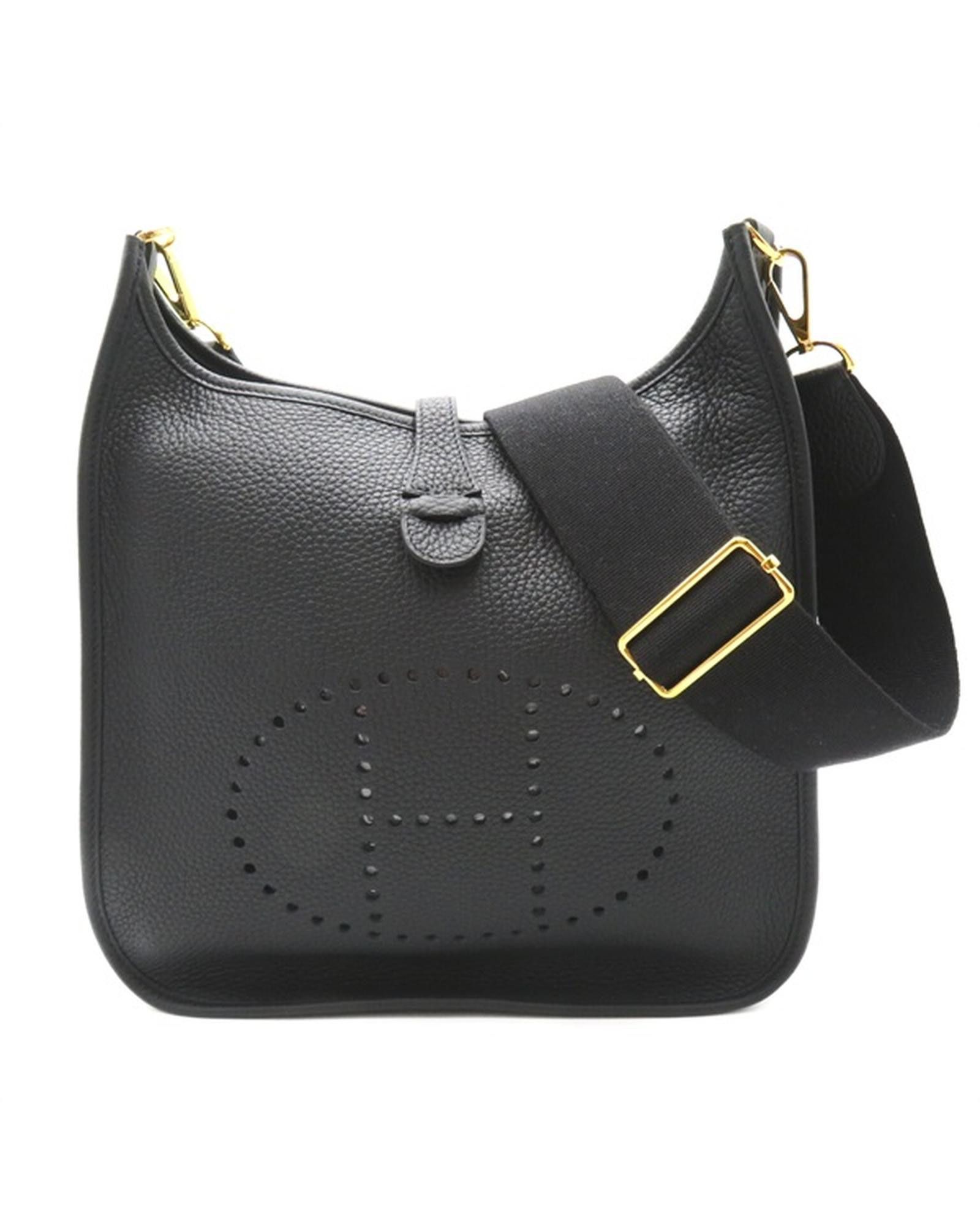 image of Hermes Black Leather Shoulder Bag With Silver Hardware, Women's