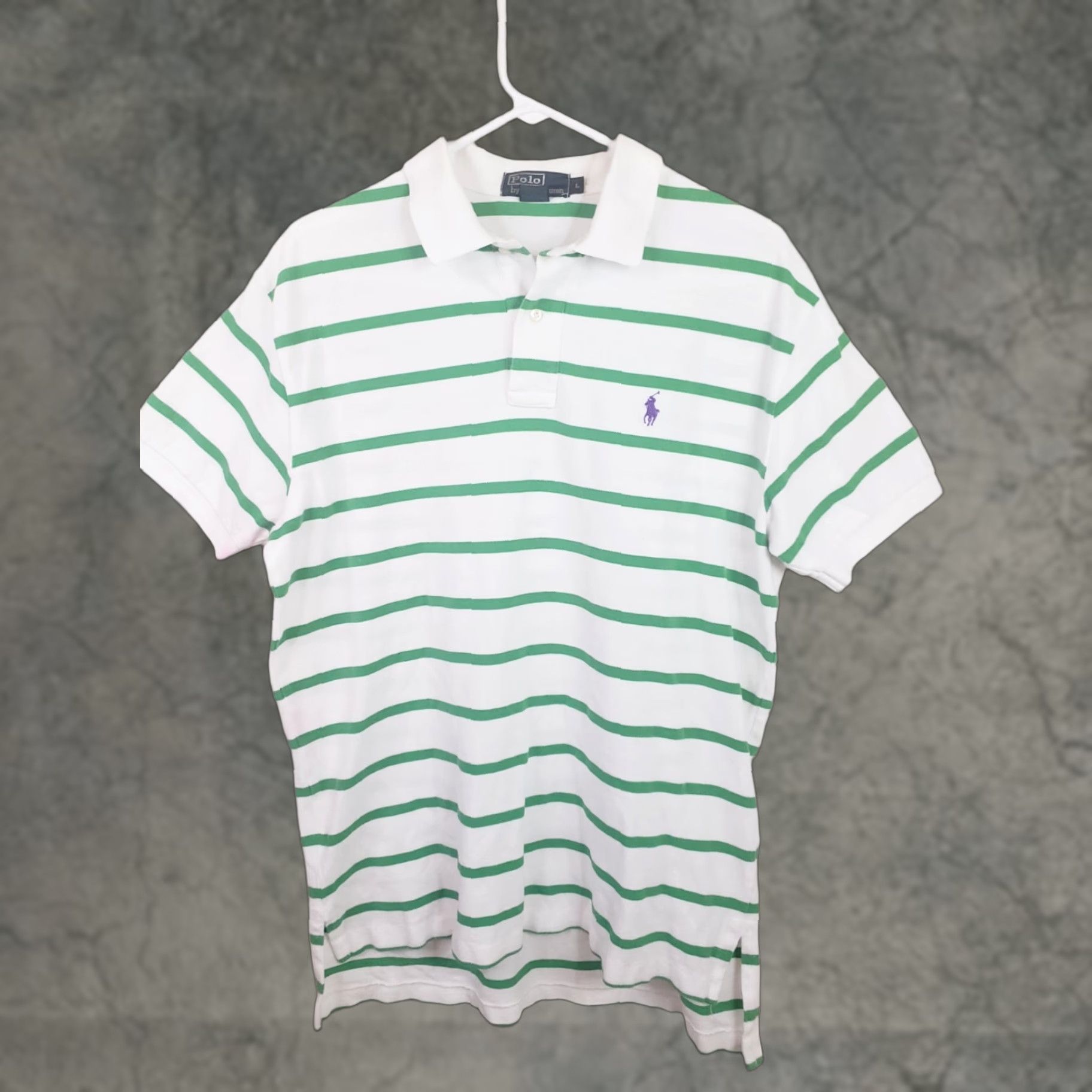 Ralph Lauren Polo Ralph Lauren Polo Shirt Men's L White Green Striped Purple Pony Preppy Shirt Size US L / EU 52-54 / 3 - 1 Thumbnail