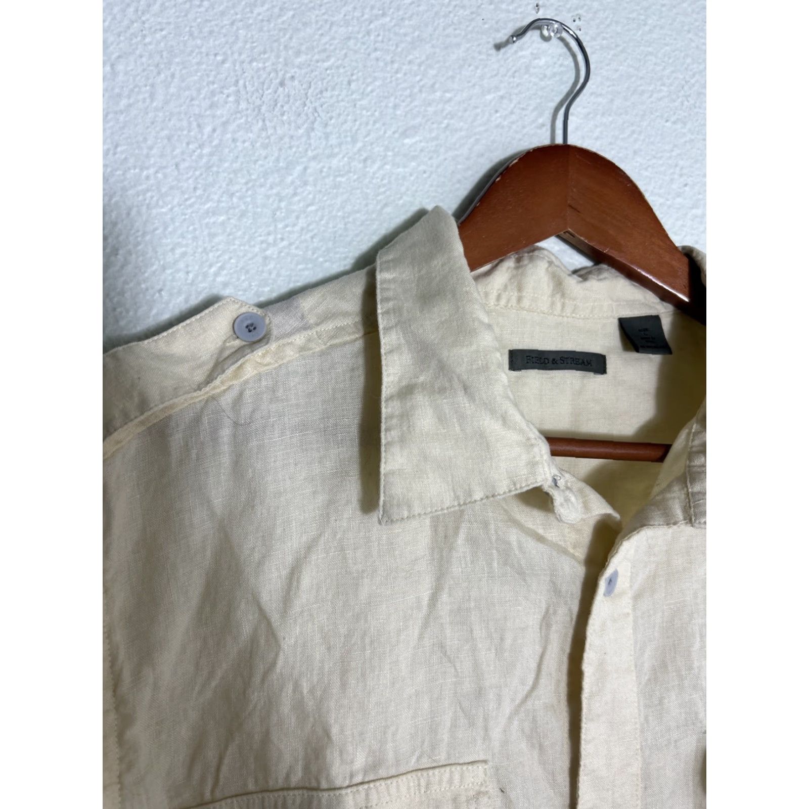 Vintage Field & Stream Shirt Mens L Yellow Linen Button Short Sleeve Pockets Size US L / EU 52-54 / 3 - 4 Thumbnail