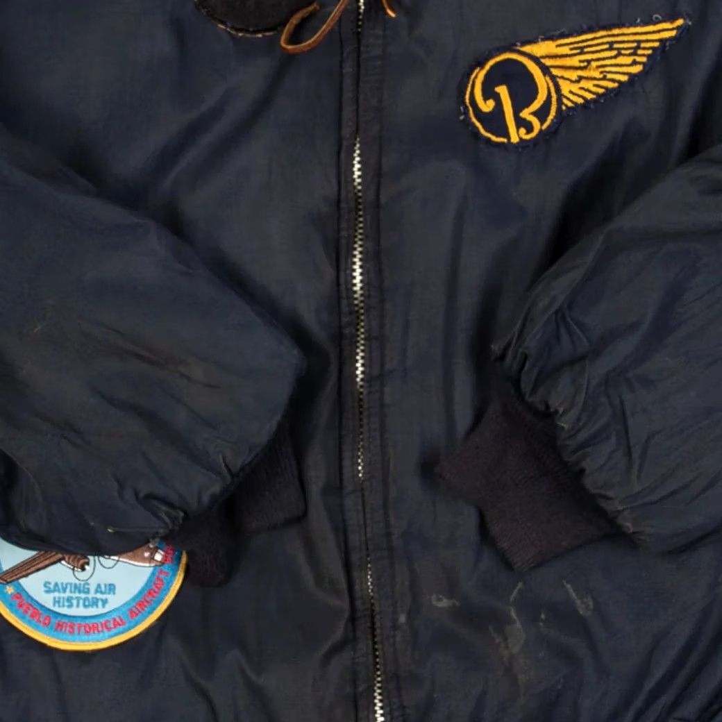 Vintage VINTAGE Sherpa Collared Aircraft Bomber Jacket Navy Blue M Men's Wool? Nylon? (Note: Original includes Nylon shell, Polyester lining) Size US M / EU 48-50 / 2 - 5 Thumbnail