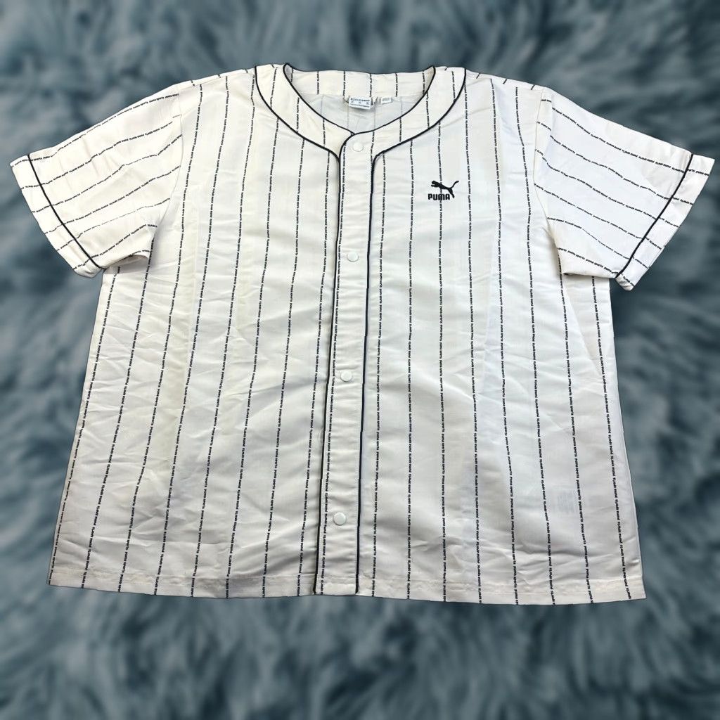 Puma PUMA Shirt 2XL Beige Pinstriped Baseball Jersey Mens T-Shirt Short Sleeve V-Neck Logo Athletic Sportswear Size US XXL / EU 58 / 5 - 1 Thumbnail