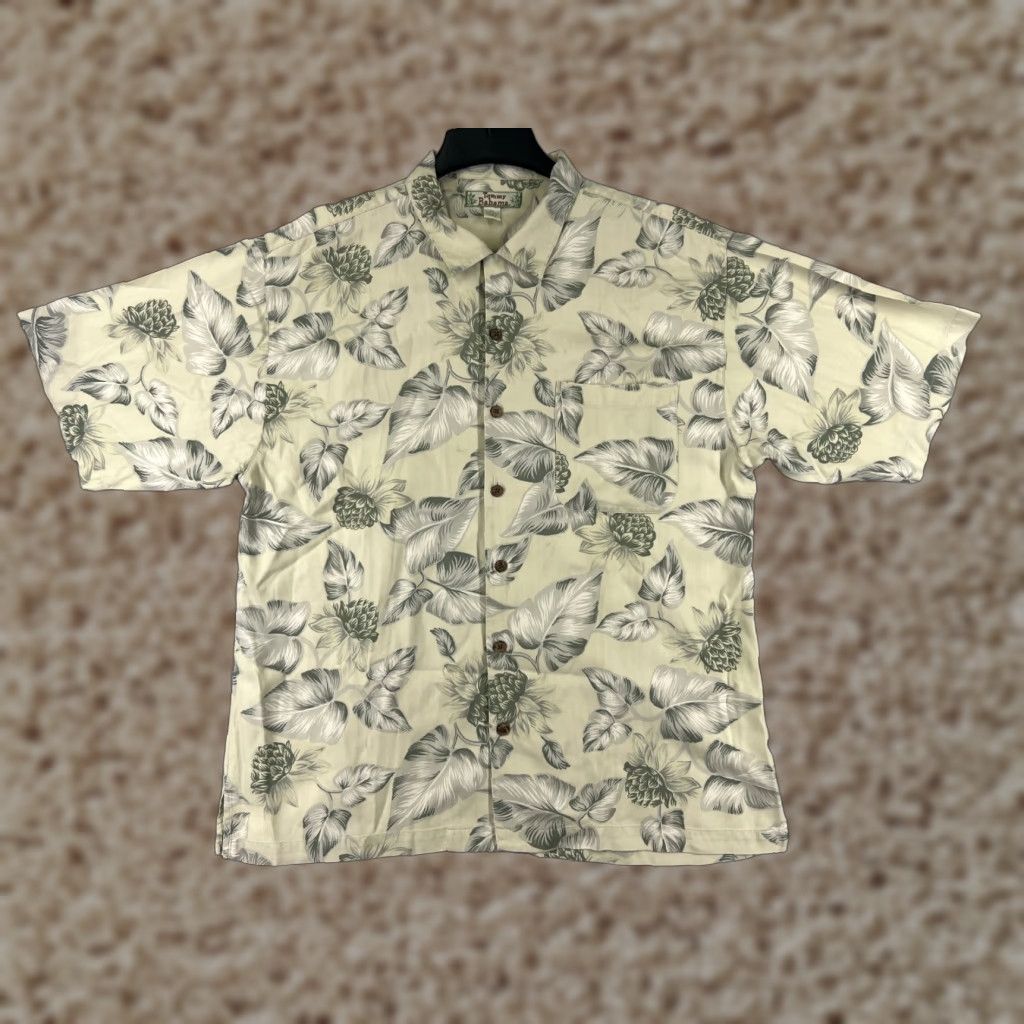 Tommy Bahama VINTAGE Tommy Bahama Shirt Mens XL Ivory Floral Palm Button Up Hawaiian Silk Size US XL / EU 56 / 4 - 1 Thumbnail