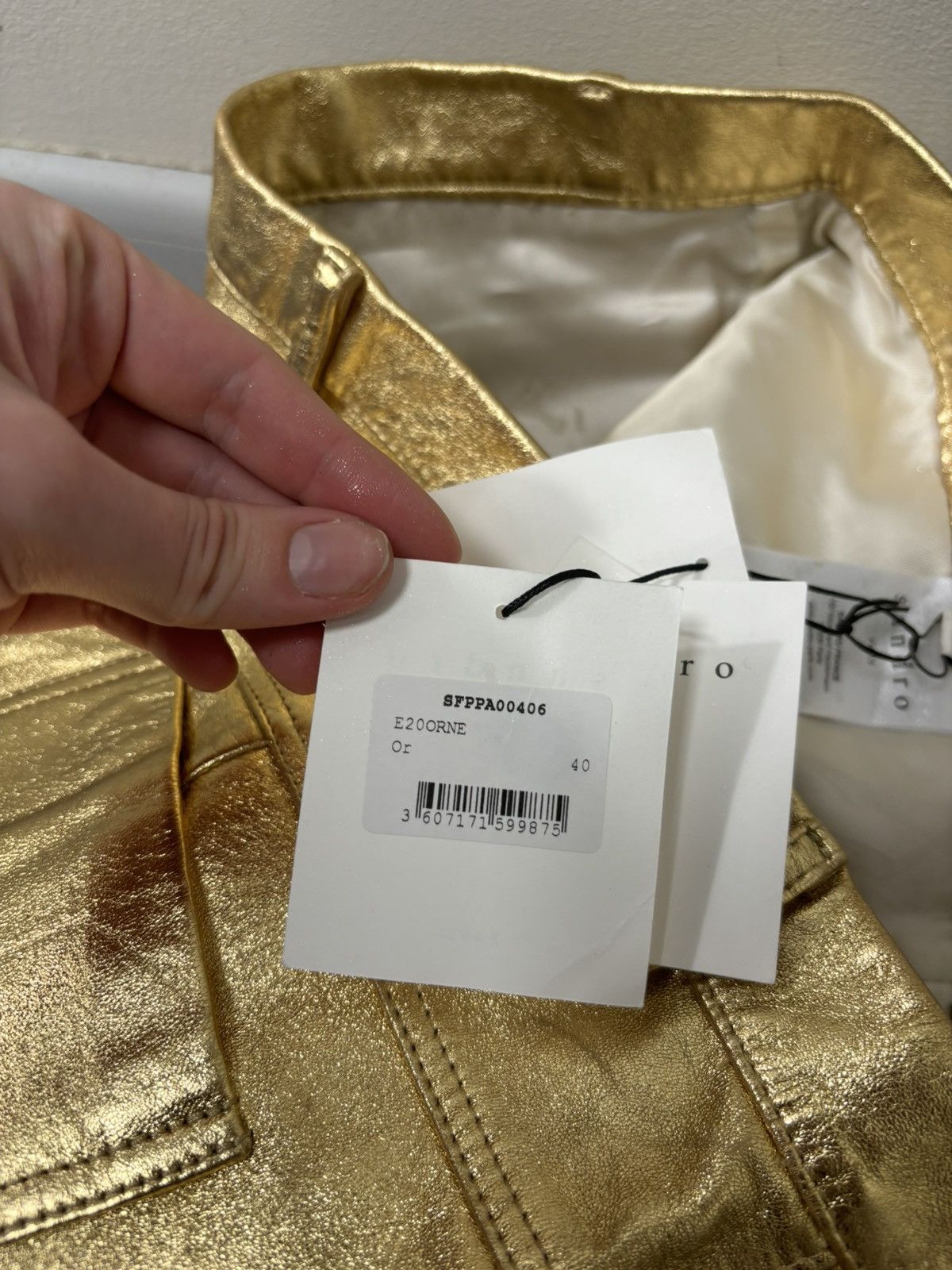 Sandro Sandro Paris NWT Women’s Metallic Gold Lamb Leather Pants Size 30" / US 8 / IT 44 - 11 Thumbnail