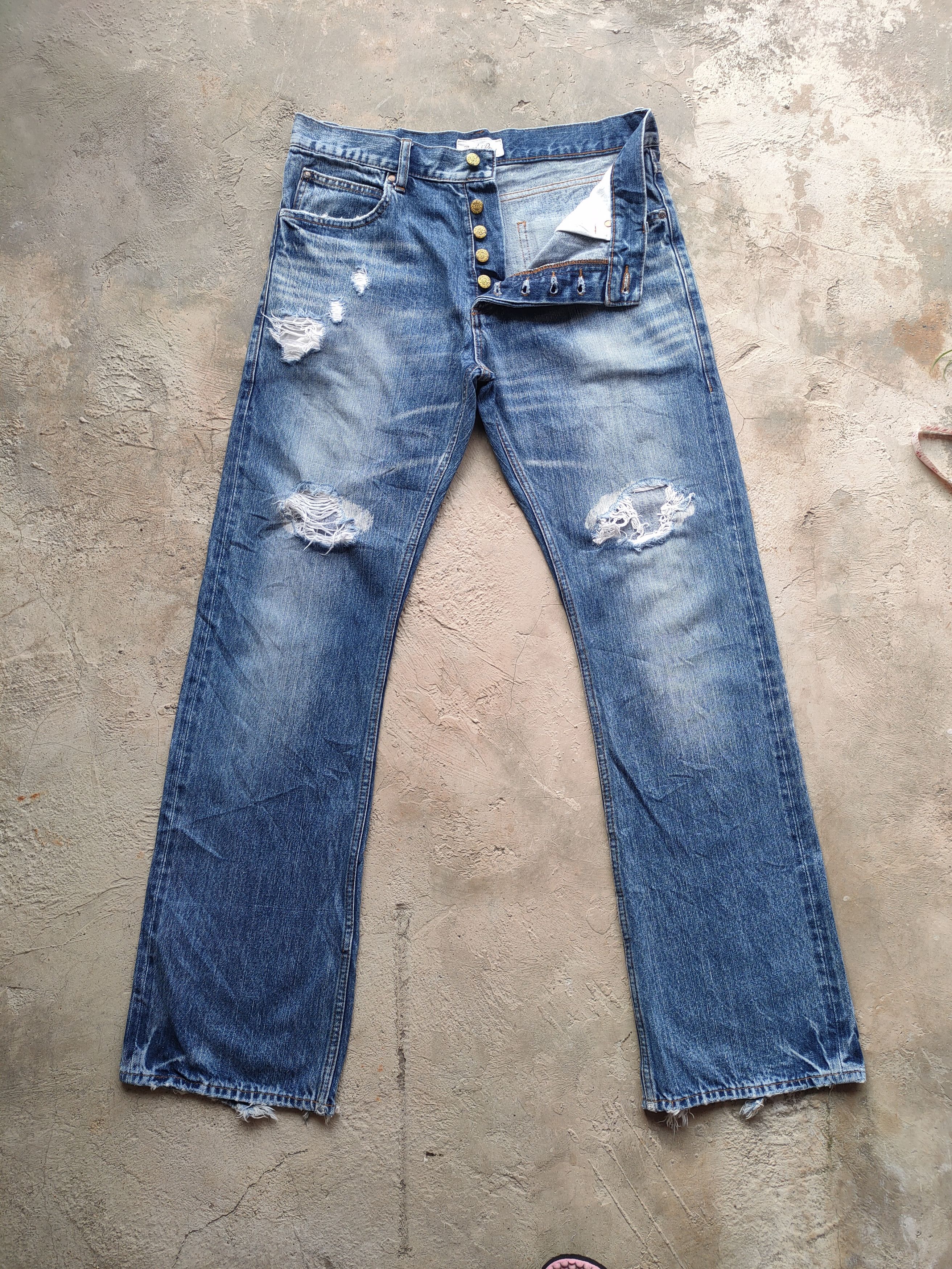 Japanese Brand # VINTAGE JAPANESE FLARE SELVEGE FADED RIPPEP DENIM PANTS Size US 34 / EU 50 - 2 Thumbnail