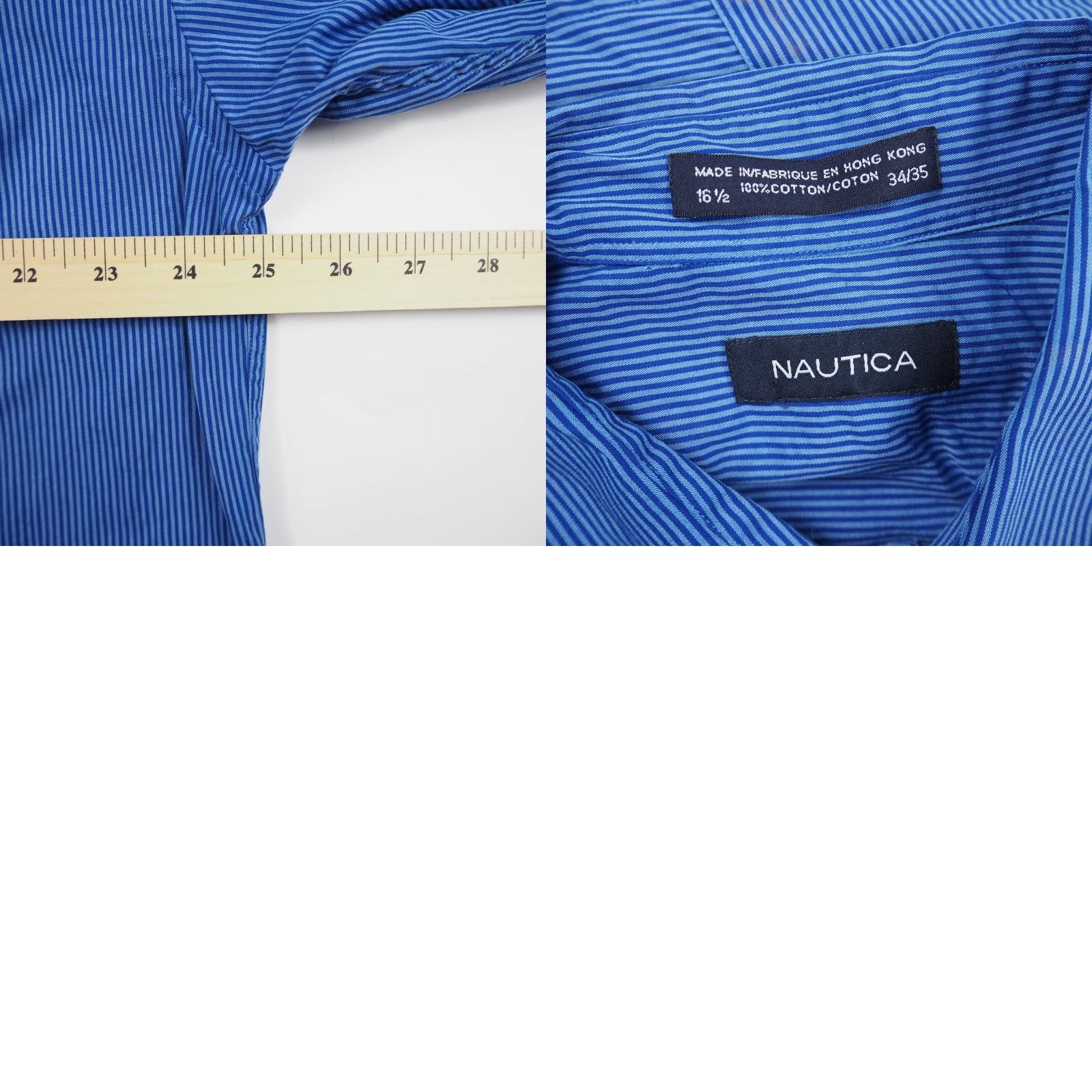 Nautica Nautica Dress Shirt Blue Striped Button-Down Long Sleeve 16.5 34/35 Long 100% Cotton Mens Shirt Size 42R - 8 Thumbnail