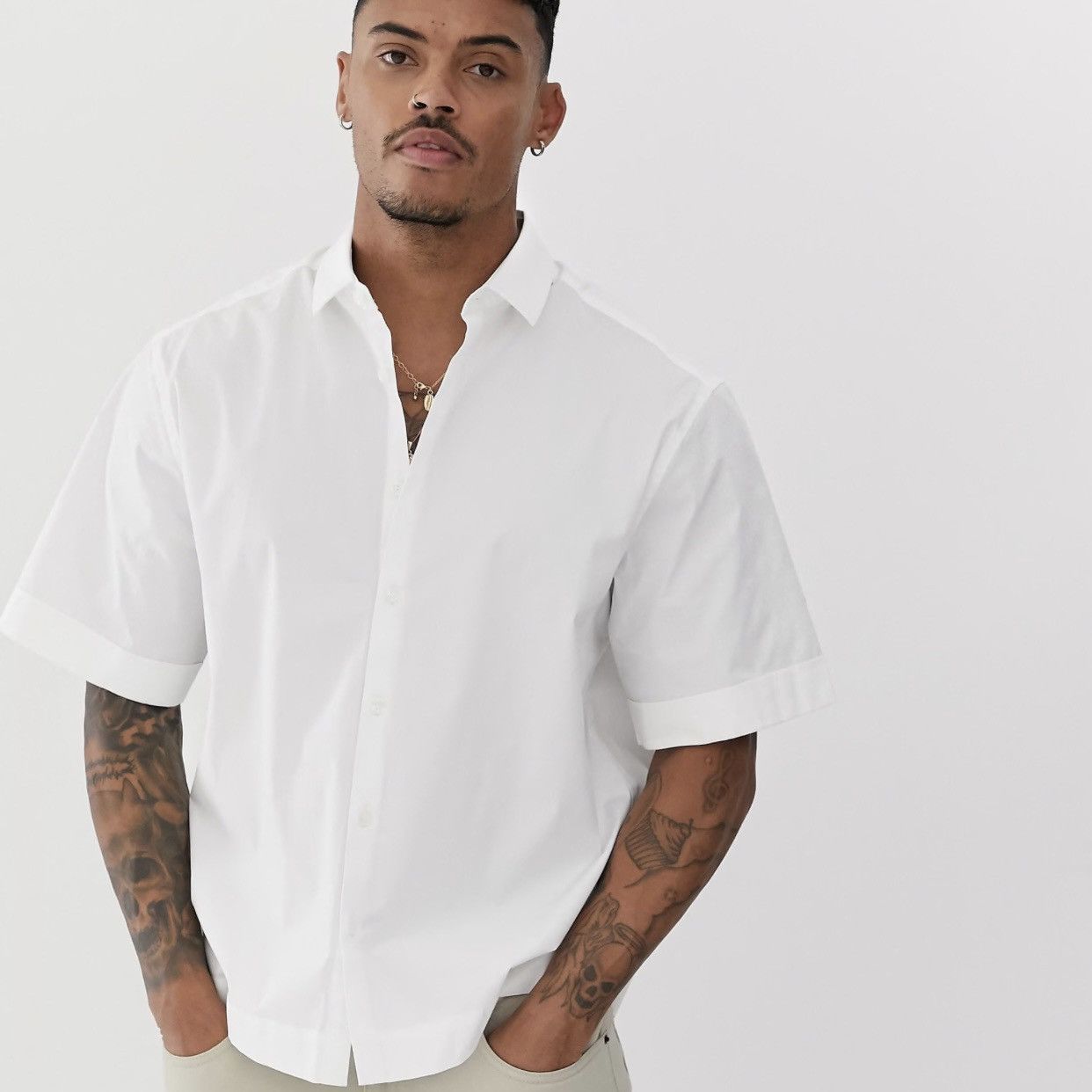 Asos ASOS Boxy Relaxed Shirt In White Size US S / EU 44-46 / 1 - 5 Thumbnail