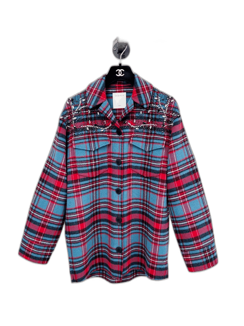 Sandro Sandro Plaid Jacket with Embellishments Size M / US 6-8 / IT 42-44 - 1 Thumbnail