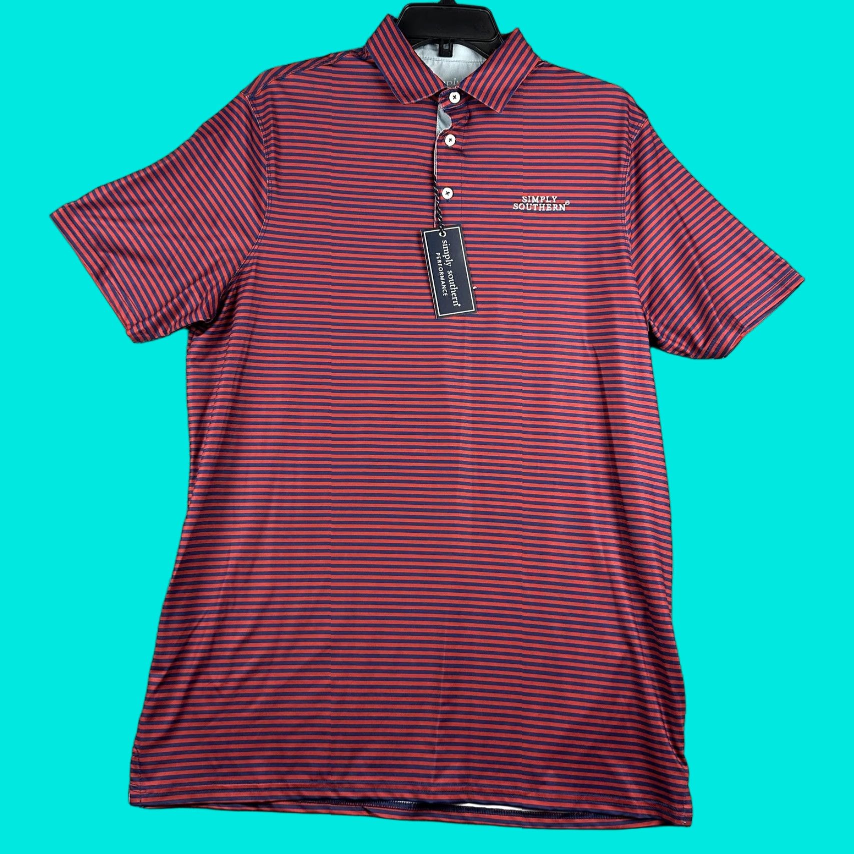 Vintage Simply Southern Polo Shirt Mens L Red Navy Striped Performance NWT Shirt Golf Size US L / EU 52-54 / 3 - 1 Thumbnail