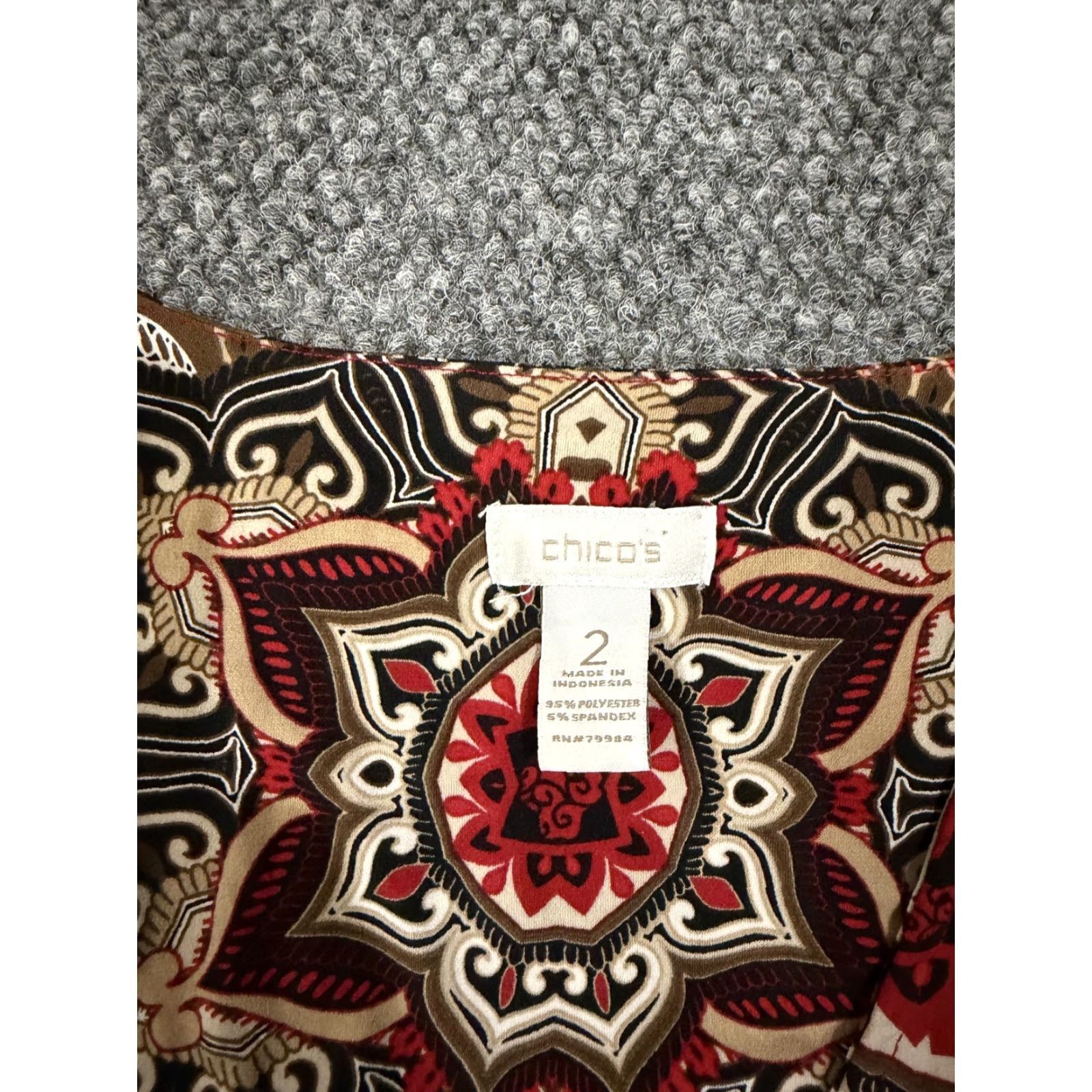 Vintage Chicos Shirt Womens 2 Red Geometric Scoop Neck 3/4 Sleeve Tunic Top Boho Size XS / US 0-2 / IT 36-38 - 5 Thumbnail
