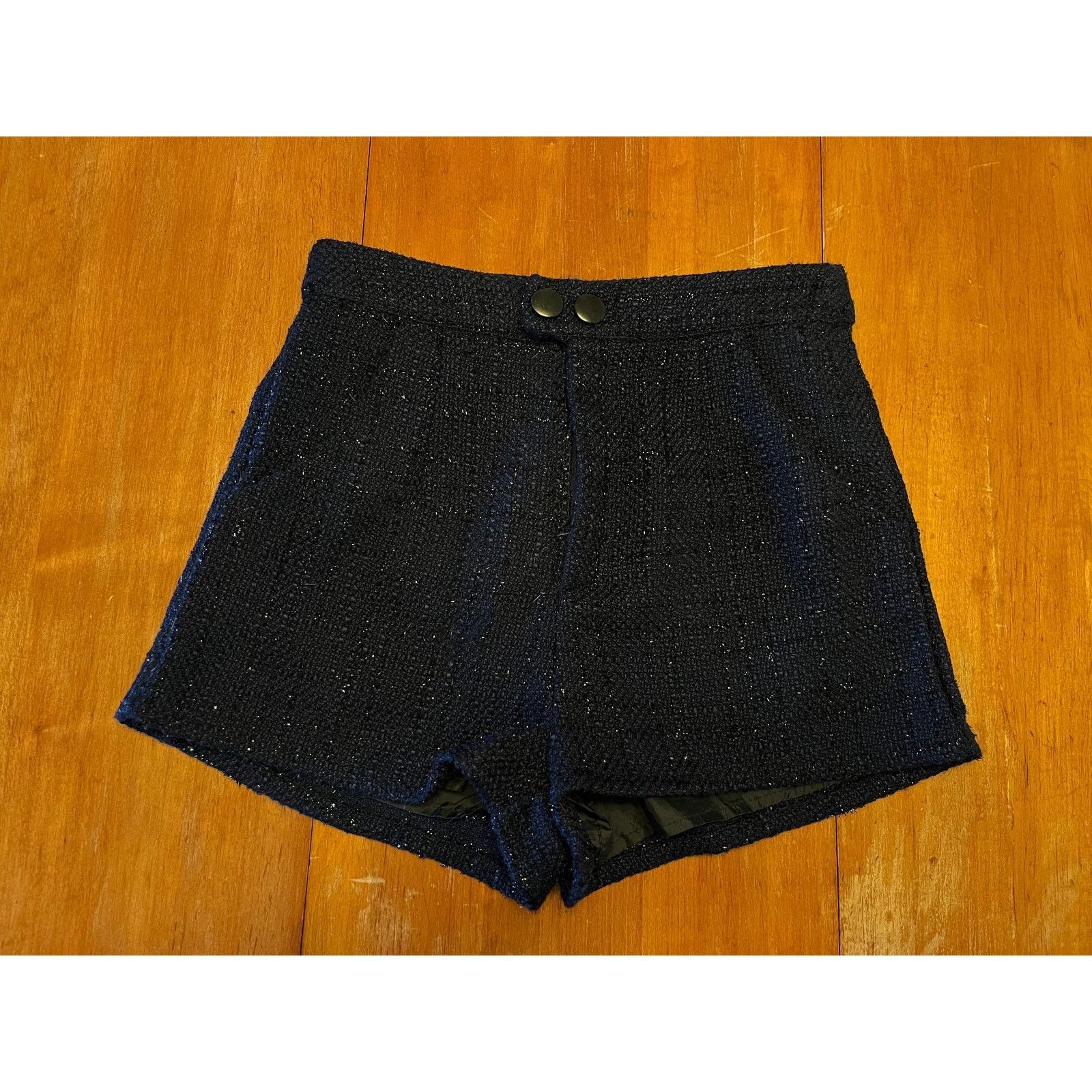 Other About Us Navy Blue Tweed Shorts S Metallic Thread High-Waist Size 26" / US 2 / IT 38 - 12 Thumbnail