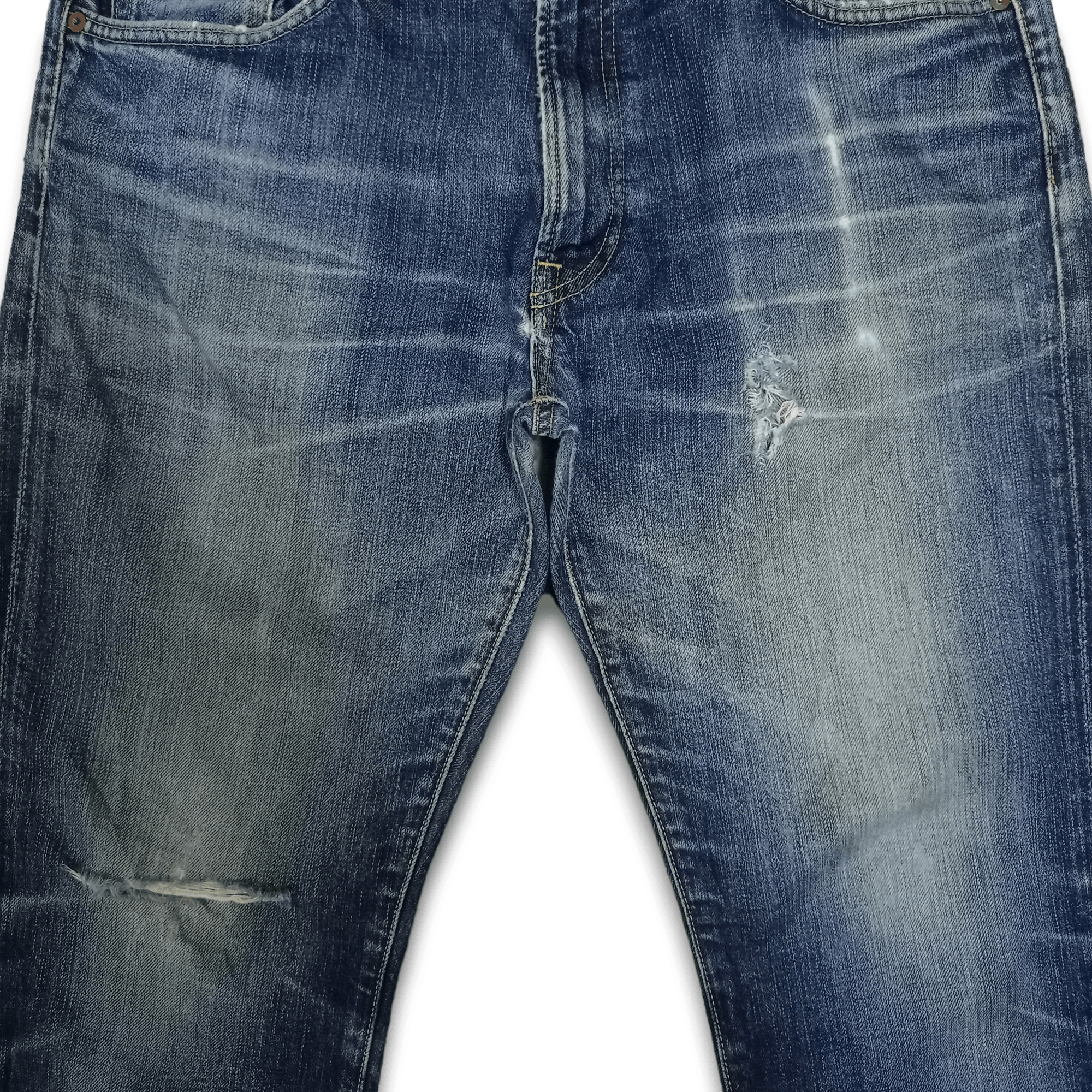 Japanese Brand × Uniqlo SALES 🔥 Vintage Uniqlo Blue Wash Distressed Loose Fit Jeans Size US 34 / EU 50 - 5 Thumbnail