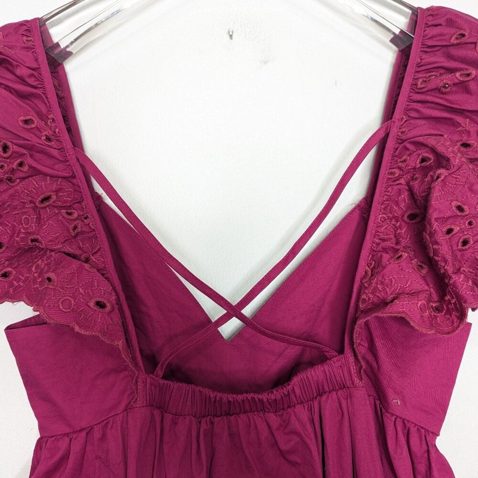Anthropologie En Saison Flutter Sleeve Maxi Dress Eyelet Criss Cross Back Size S / US 4 / IT 40 - 6 Thumbnail
