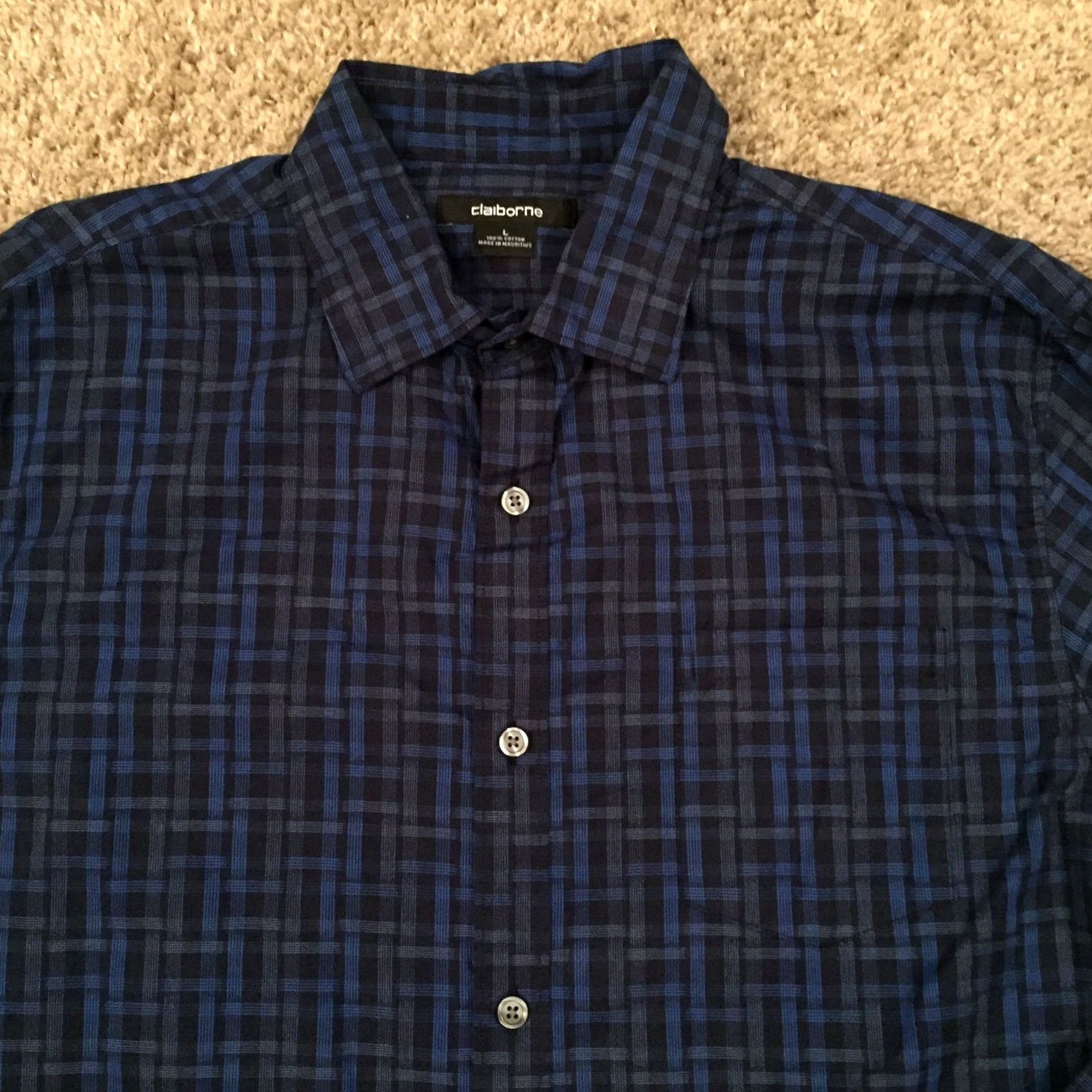 Liz Claiborne Claiborne Shirt Mens Large Blue Plaid Long Sleeve Button Up Size US L / EU 52-54 / 3 - 3 Thumbnail