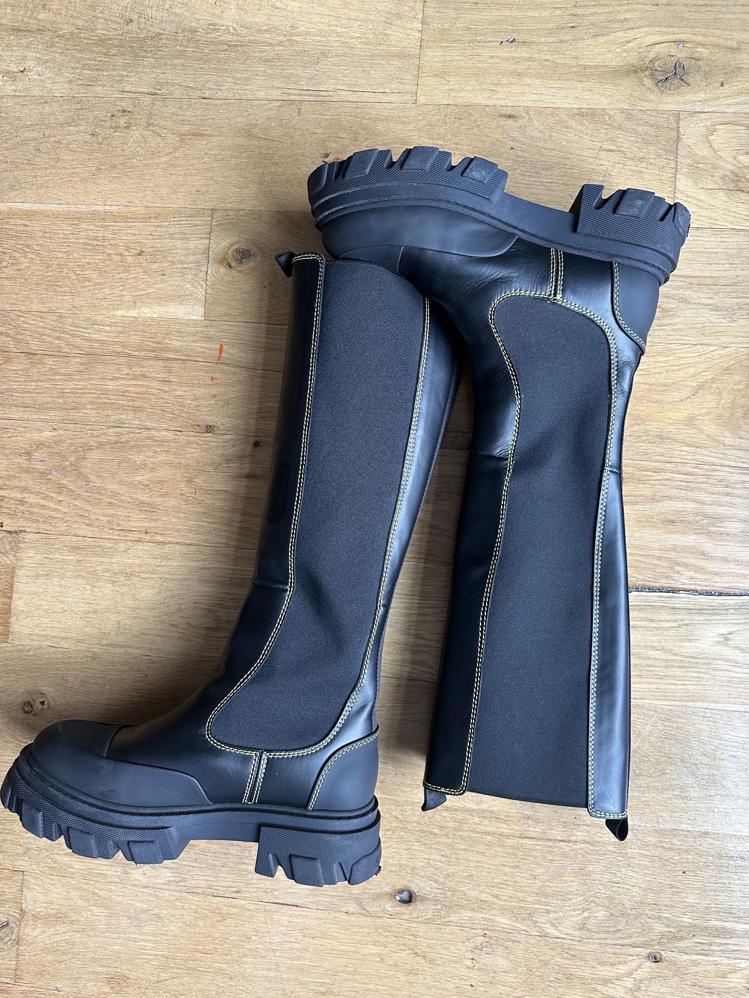 GANNI Black Cleated High Chelsea Boots