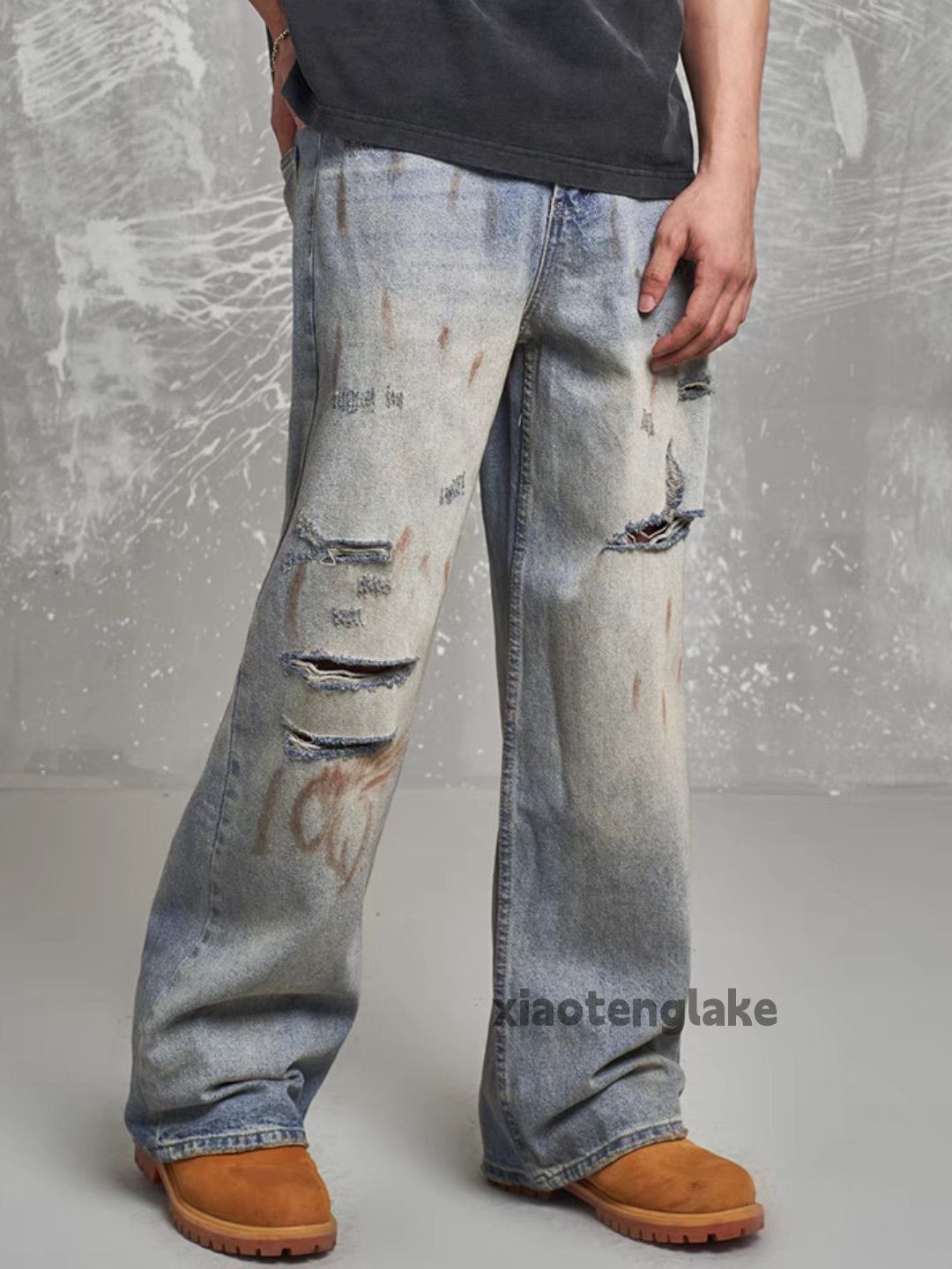 Jean × Vintage washed faded loose baggy ripped rusty damaged jeans Size US 28 / EU 44 - 1 Thumbnail
