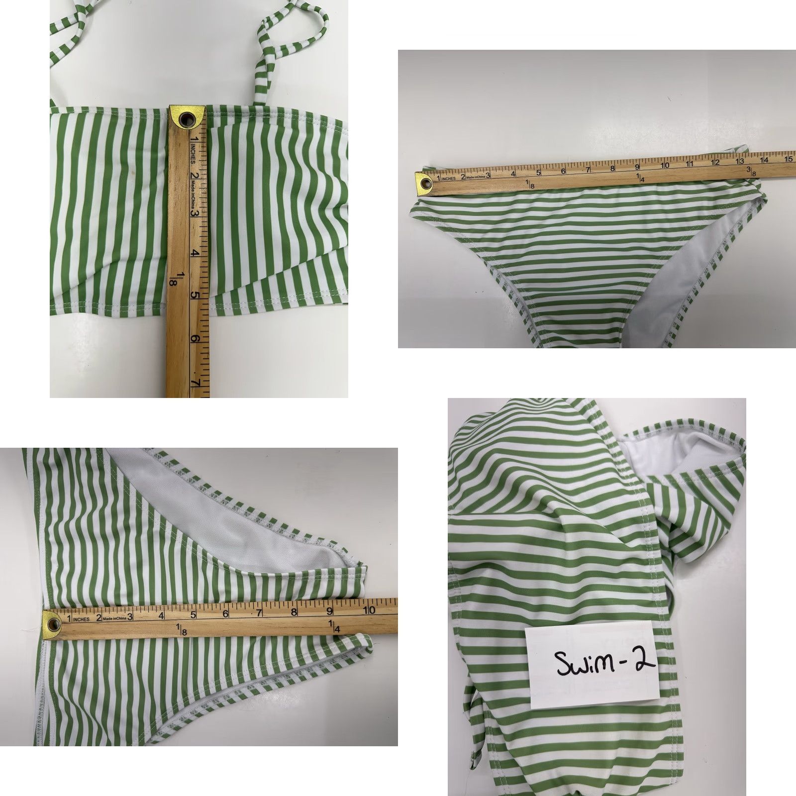 Shein Shein Womens Bikini Two Piece Green White Striped Padded M Swimwear Beach Stripes Adjustable Bandeau Adult Womens Size ONE SIZE - 9 Thumbnail