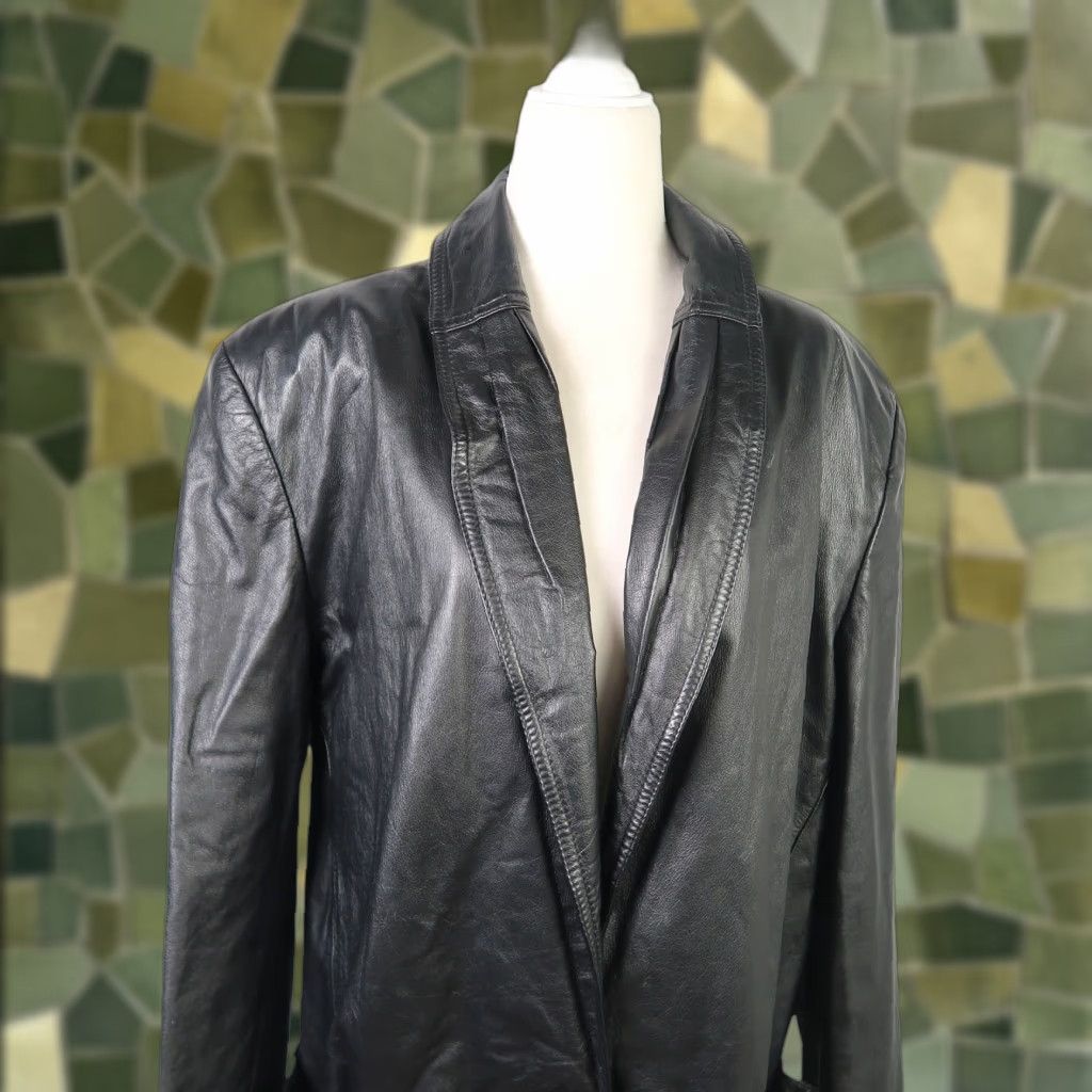 Vintage VINTAGE Pelle Black Leather Mid-Length Blazer Jacket Oversized M Women Size M / US 6-8 / IT 42-44 - 1 Thumbnail