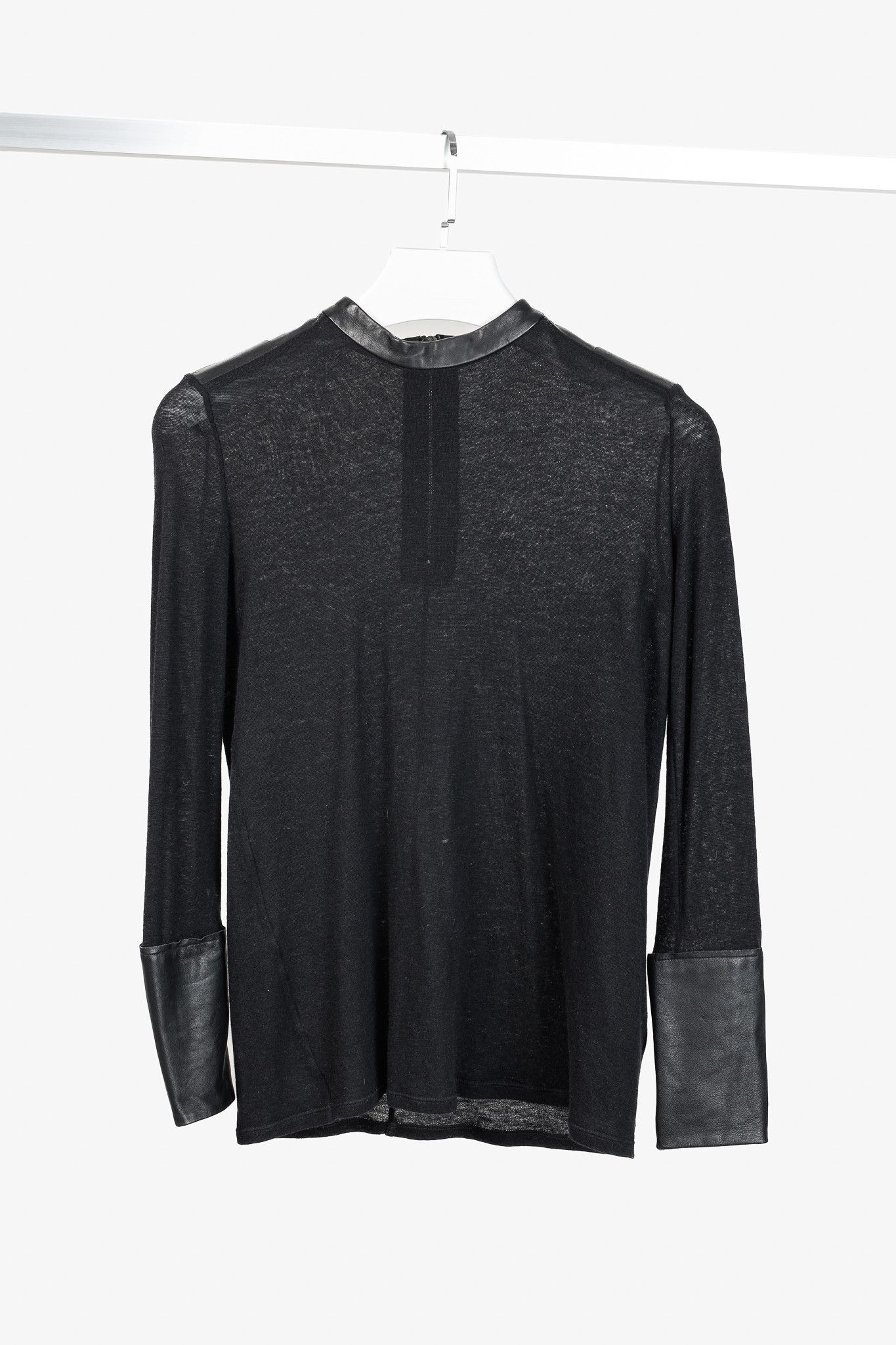 Helmut Lang Helmut Lang Black Angora Leather-Trim Cozy Long Sleeve Top Size S / US 4 / IT 40 - 1 Thumbnail