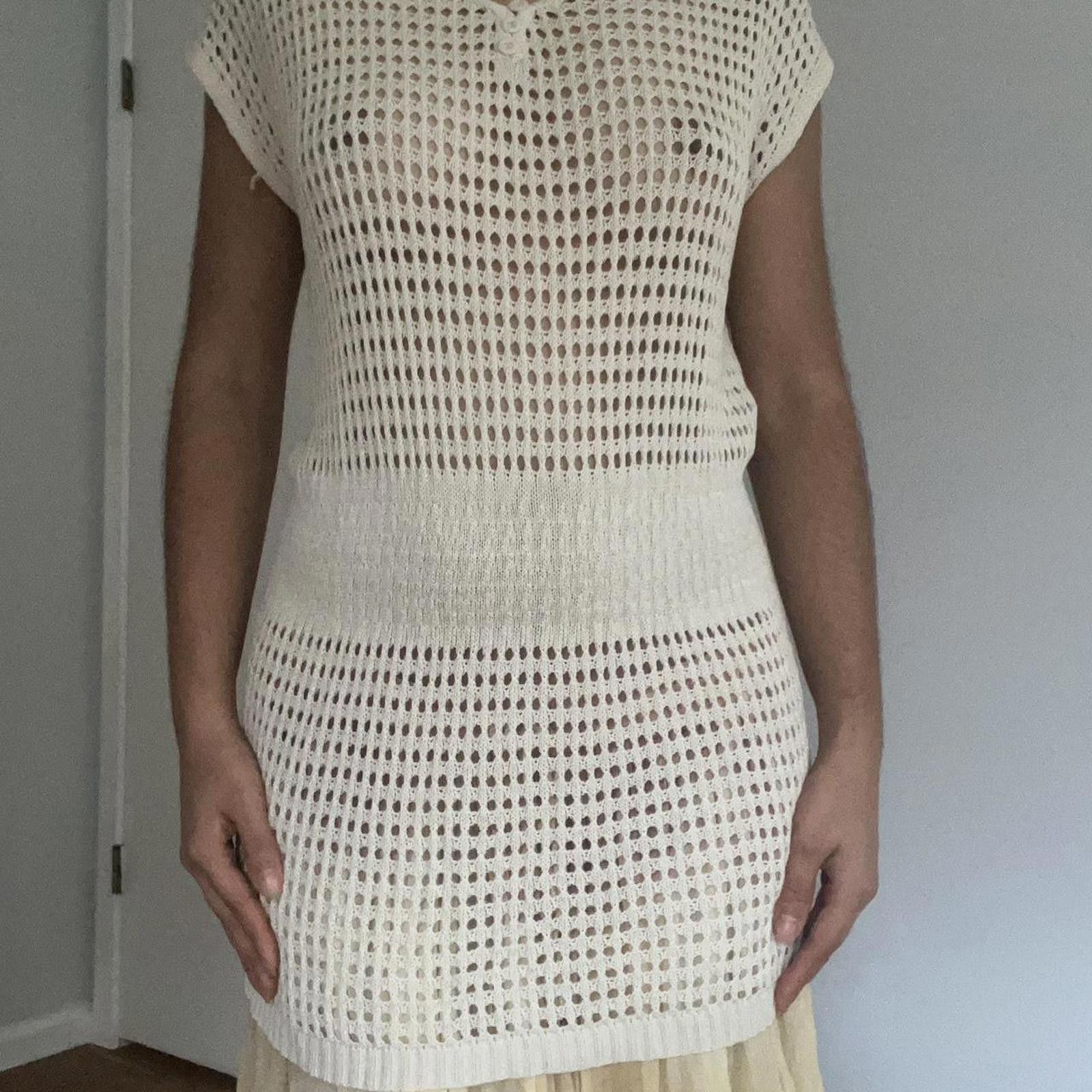 Paradise White knitted short sleeve dress top #knitwear Size L / US 10 / IT 46 - 2 Thumbnail