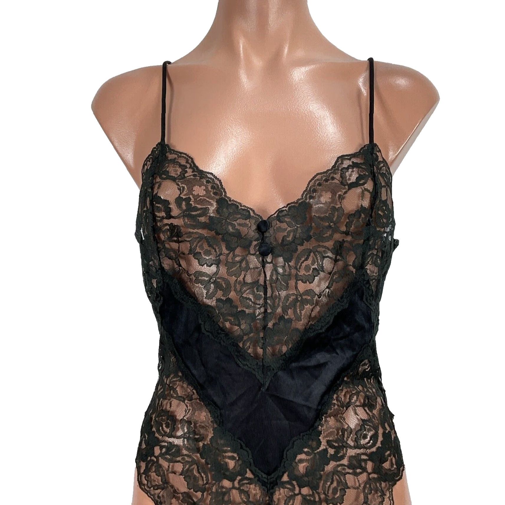 VINTAGE Vassarette Black Satin Lace Teddy Bodysuit Snap Closure Size S Adult Women’s Nightwear 1980s Eveningwear Womens