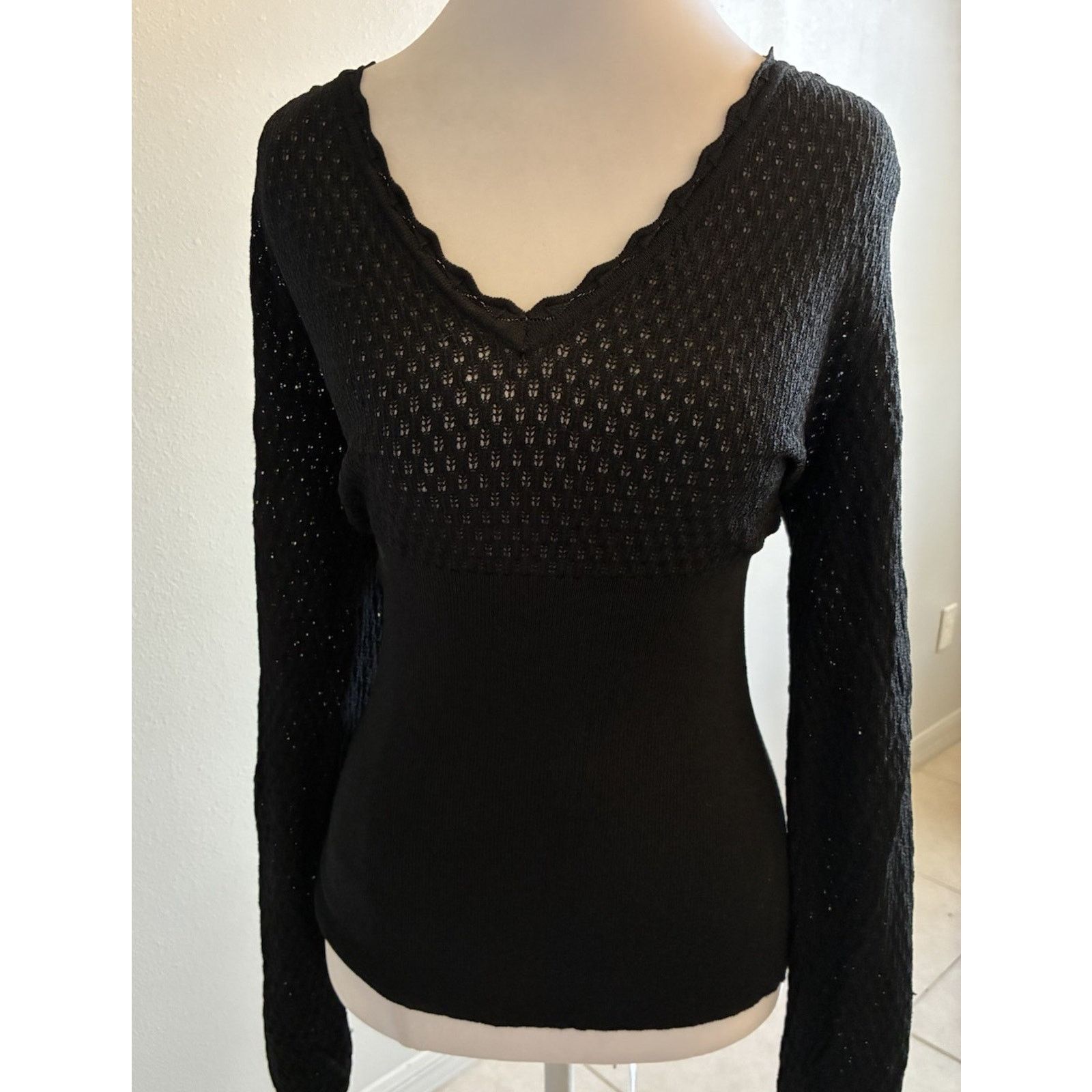 Other Cache VTG Pointelle Mesh Ribbed Knit Top L Crochet Bodycon Size L / US 10 / IT 46 - 3 Thumbnail