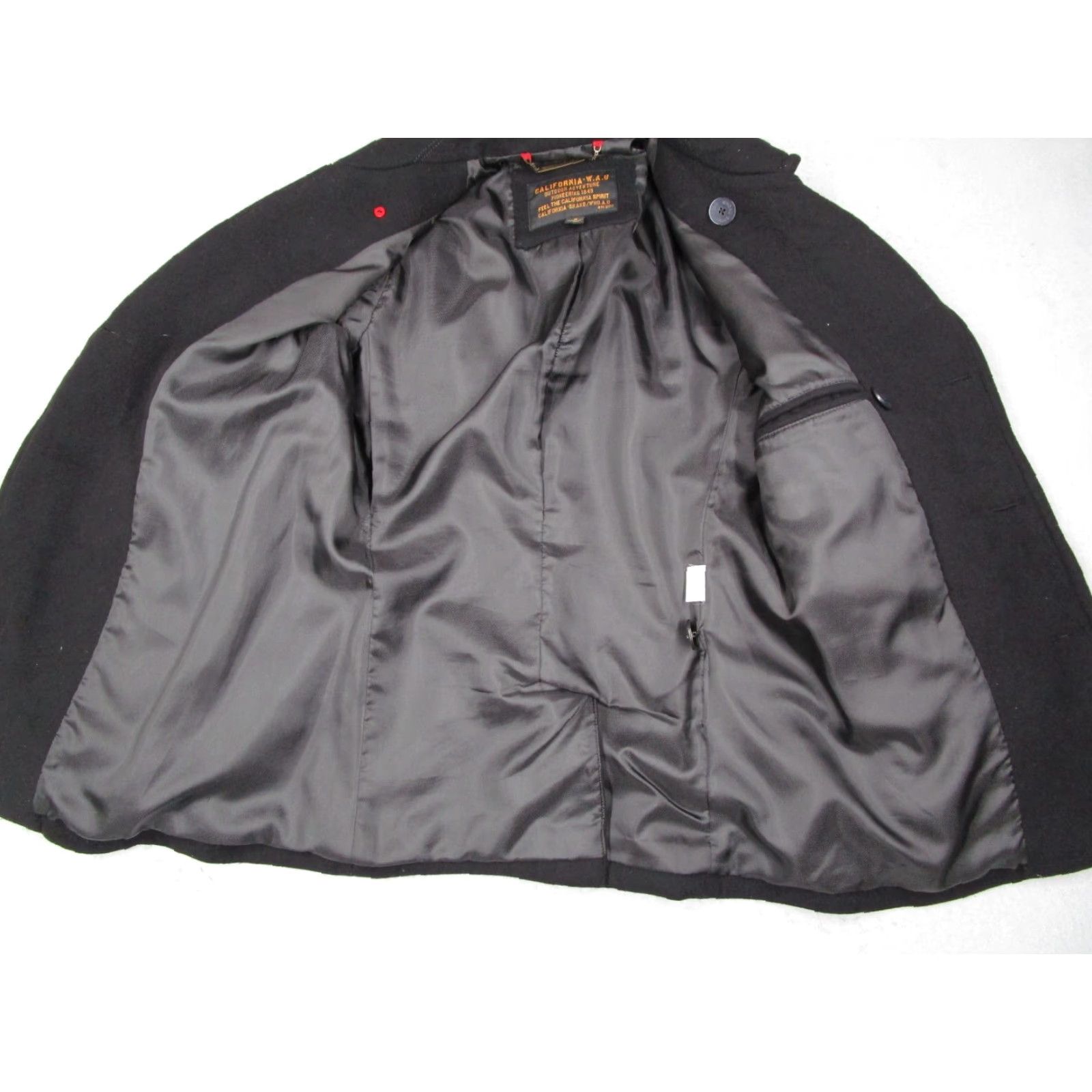 WHO.A.U California Dream Jacket Mens S Black Wool Blend Pea Coat Military Button Pockets Classic Short Coat
