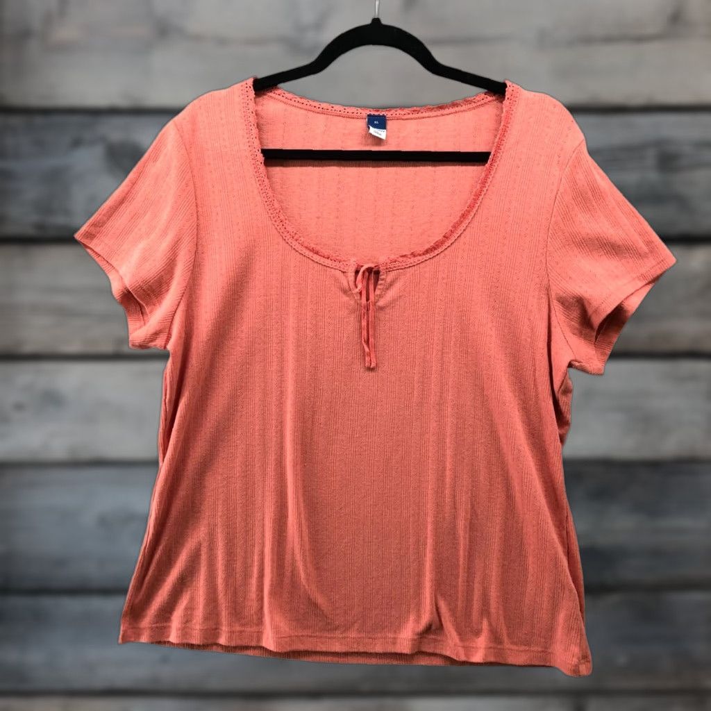 Old Navy Old Navy Women's XL Pink Tie Front Scoop Neck T-Shirt Cotton Blend Lounge Casual Summer Size XL / US 12-14 / IT 48-50 - 1 Thumbnail