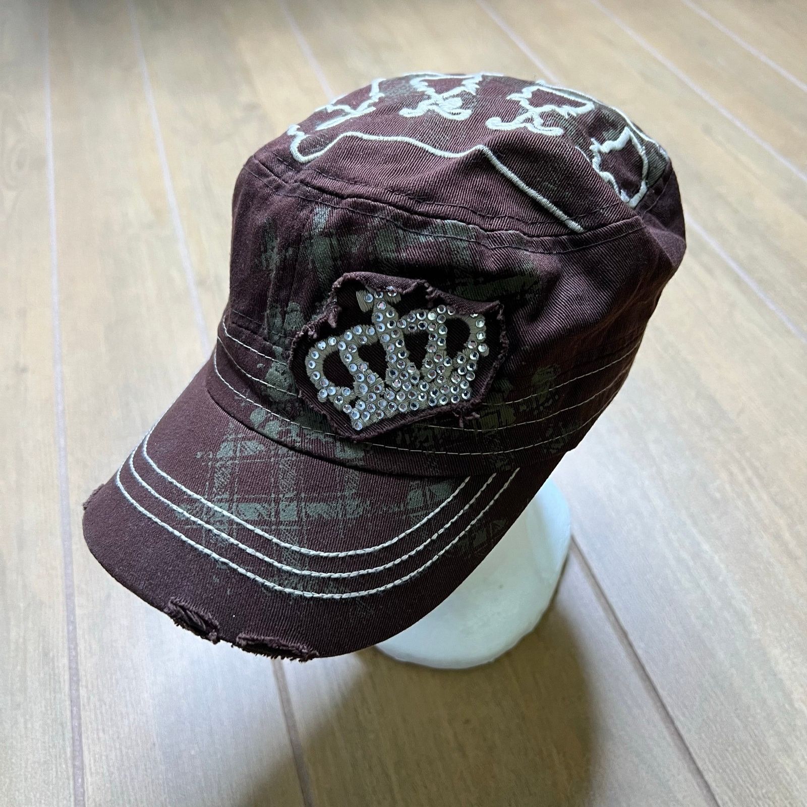 Vintage Y2K Leader Original Womens Brown Crown Rhinestone Cap Size ONE SIZE - 2 Thumbnail