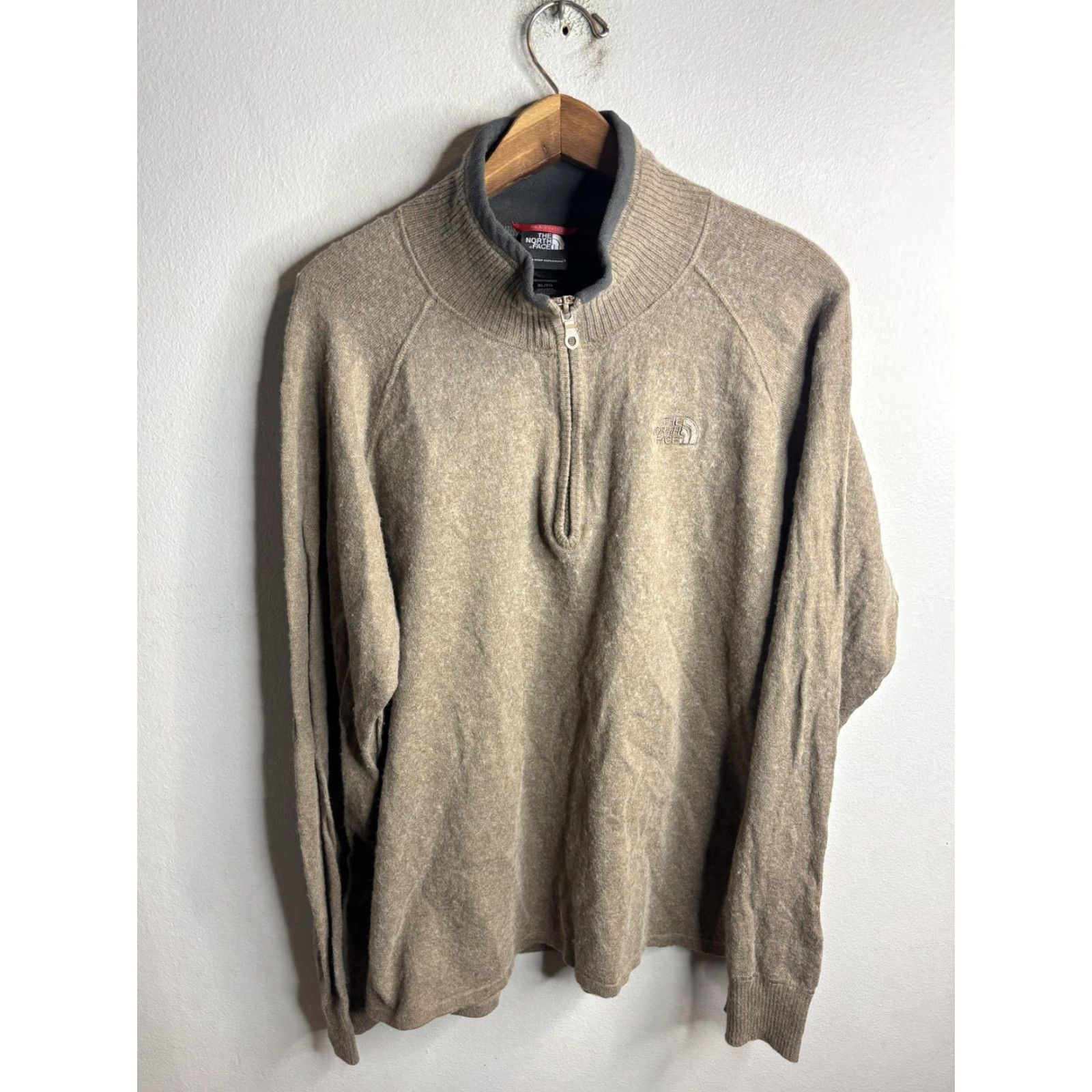 The North Face The North Face Sweater Mens XL Beige 1/4 Zip Mock Neck Pullover Logo Knit Wool Sweater Size US XL / EU 56 / 4 - 2 Thumbnail