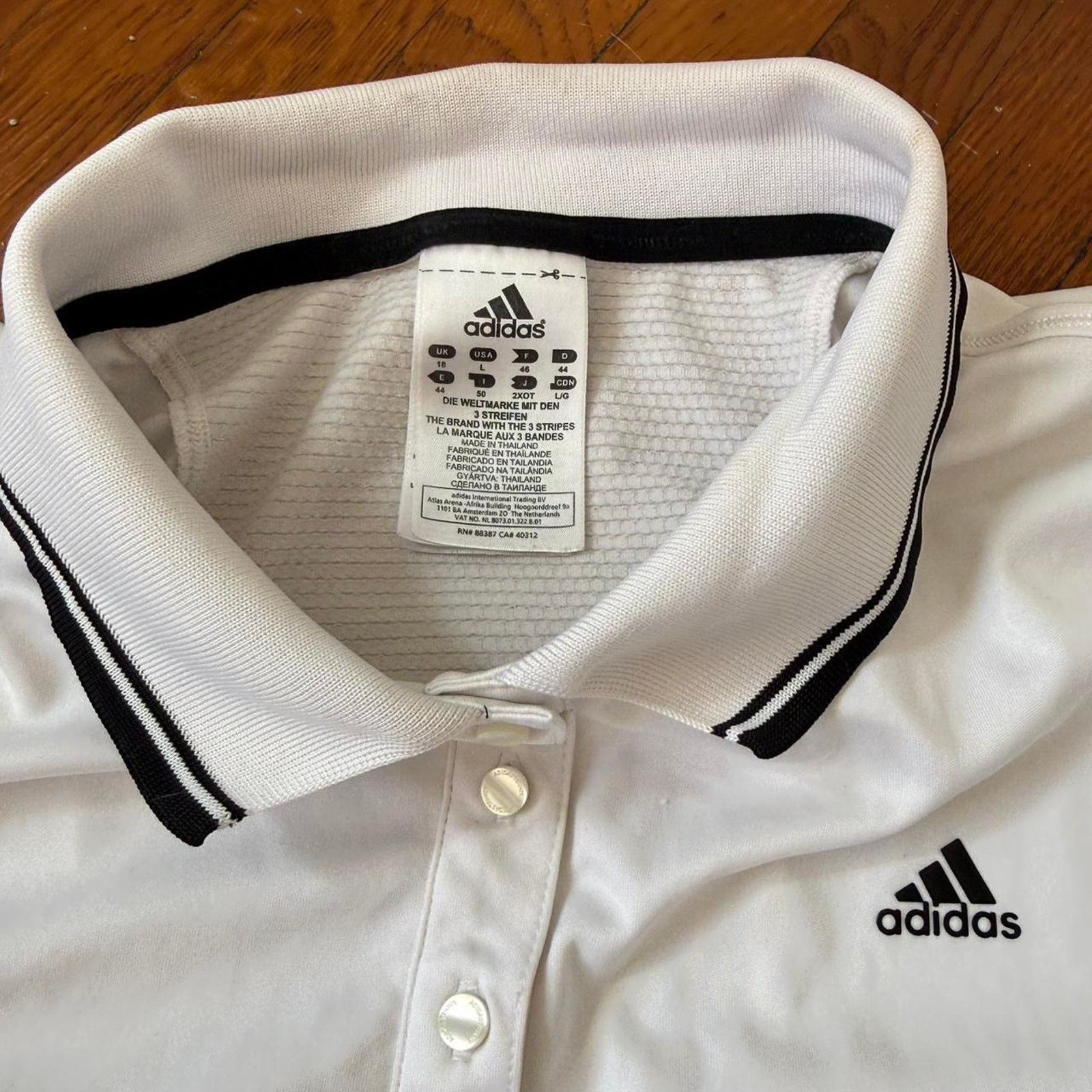 Adidas ✿ ⋆ 𓆩♡𓆪 Adidas White Stripe Polo Top 𓆩♡𓆪 ⋆ ✿ Size L / US 10 / IT 46 - 4 Thumbnail