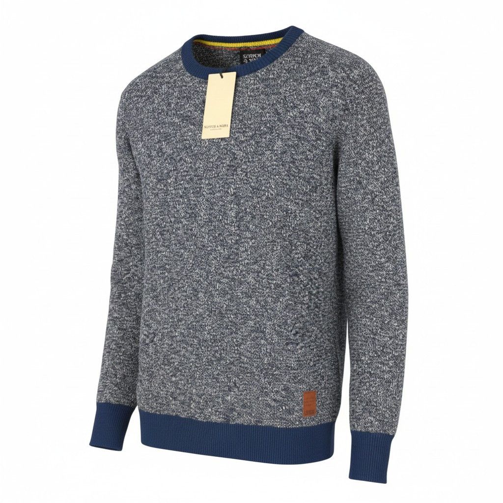 Scotch & Soda M Blue Melange Crew Collar Tight Knit Pull On Jumper 91033 Size US M / EU 48-50 / 2 - 1 Thumbnail