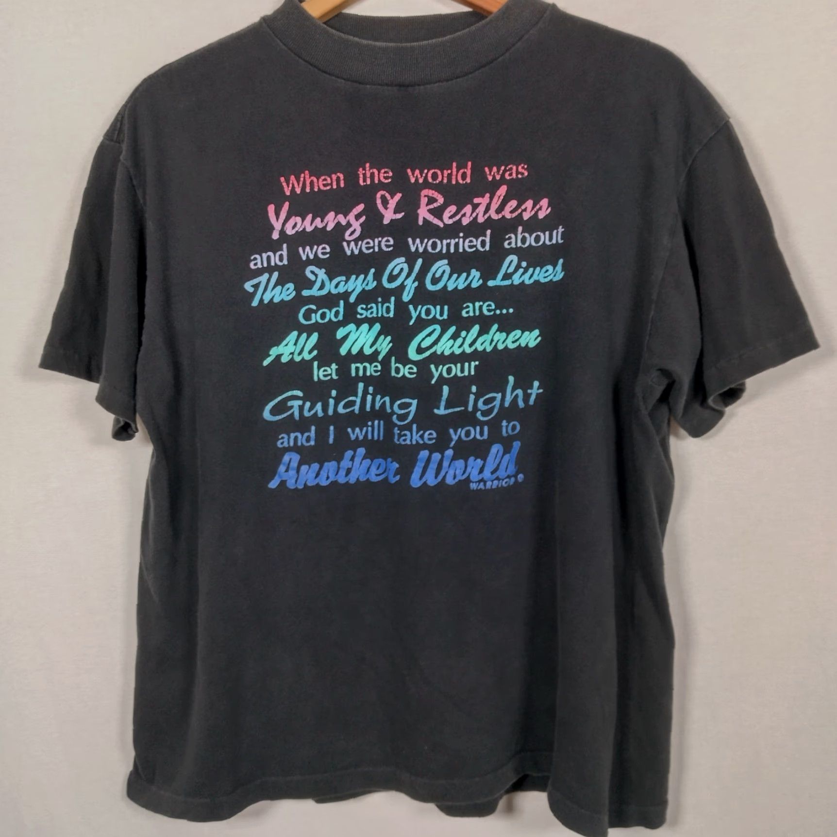 Vintage VINTAGE Warrior Soap Opera Shirt Large Black Short Sleeve Crew Neck Men’s T-Shirt Distressed Graphic Daytime TV Size US L / EU 52-54 / 3 - 3 Thumbnail