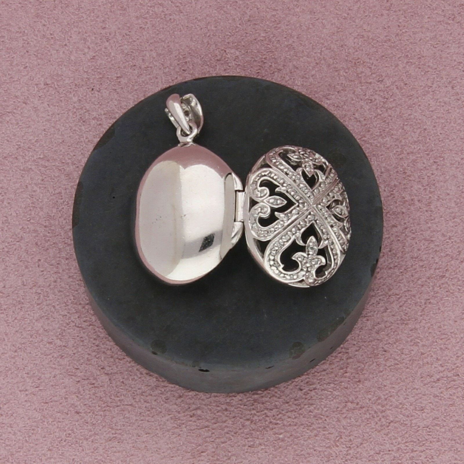 Sterling Silver sterling silver diamond accent scroll locket (opens) pendant Size ONE SIZE - 2 Thumbnail