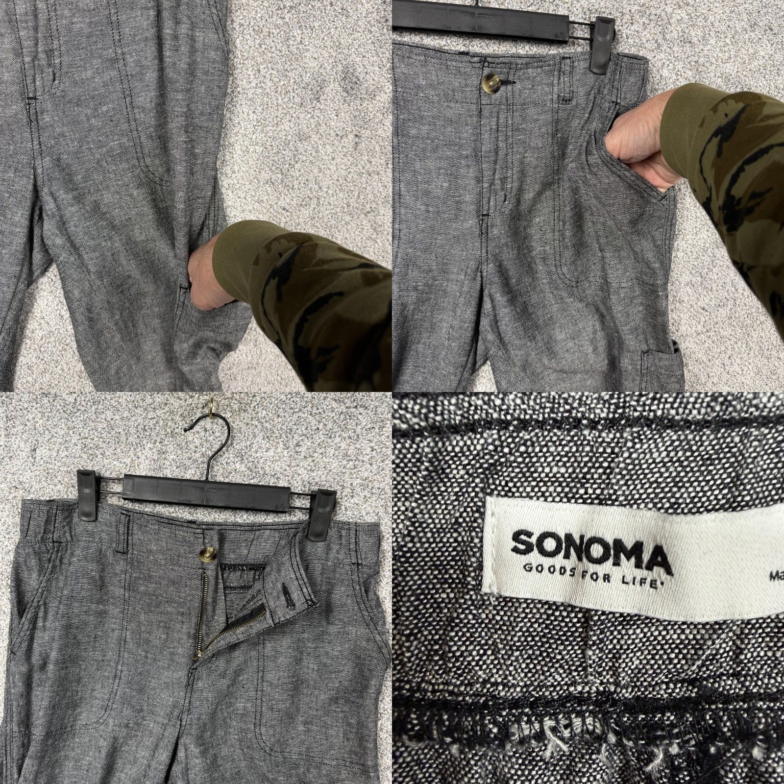 Vintage Sonoma Cargo Pants Womens Size 10 Gray Jogger Linen Blend Lagenlook Utility Pants Size 32" / US 10 / IT 46 - 8 Thumbnail