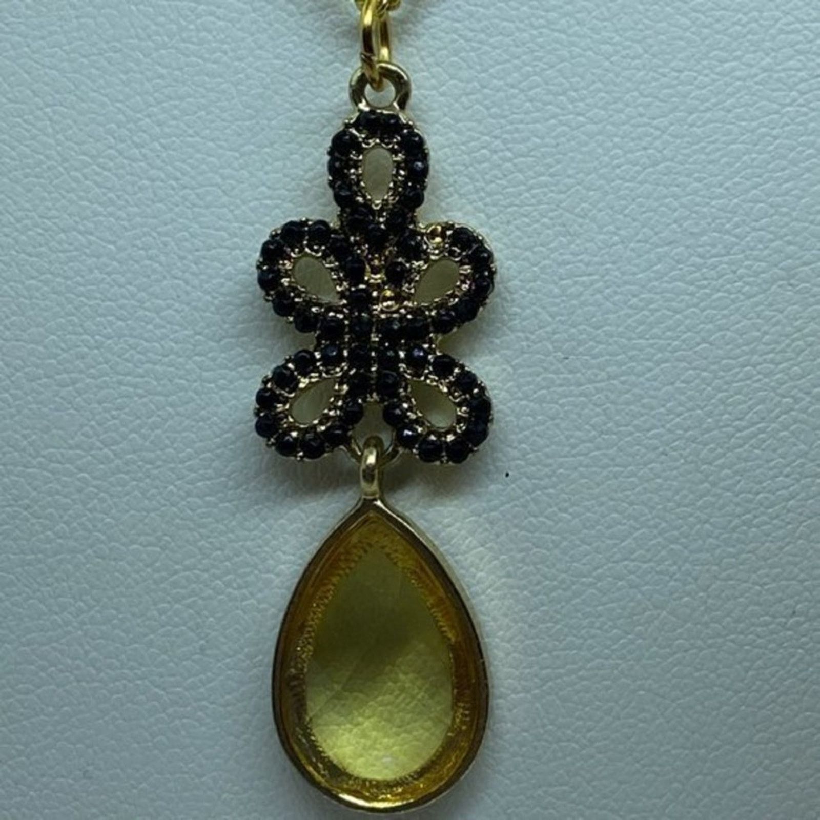 Handmade Gold-Tone Black Beaded Yellow Rhinestone Pendant Size ONE SIZE - 3 Thumbnail