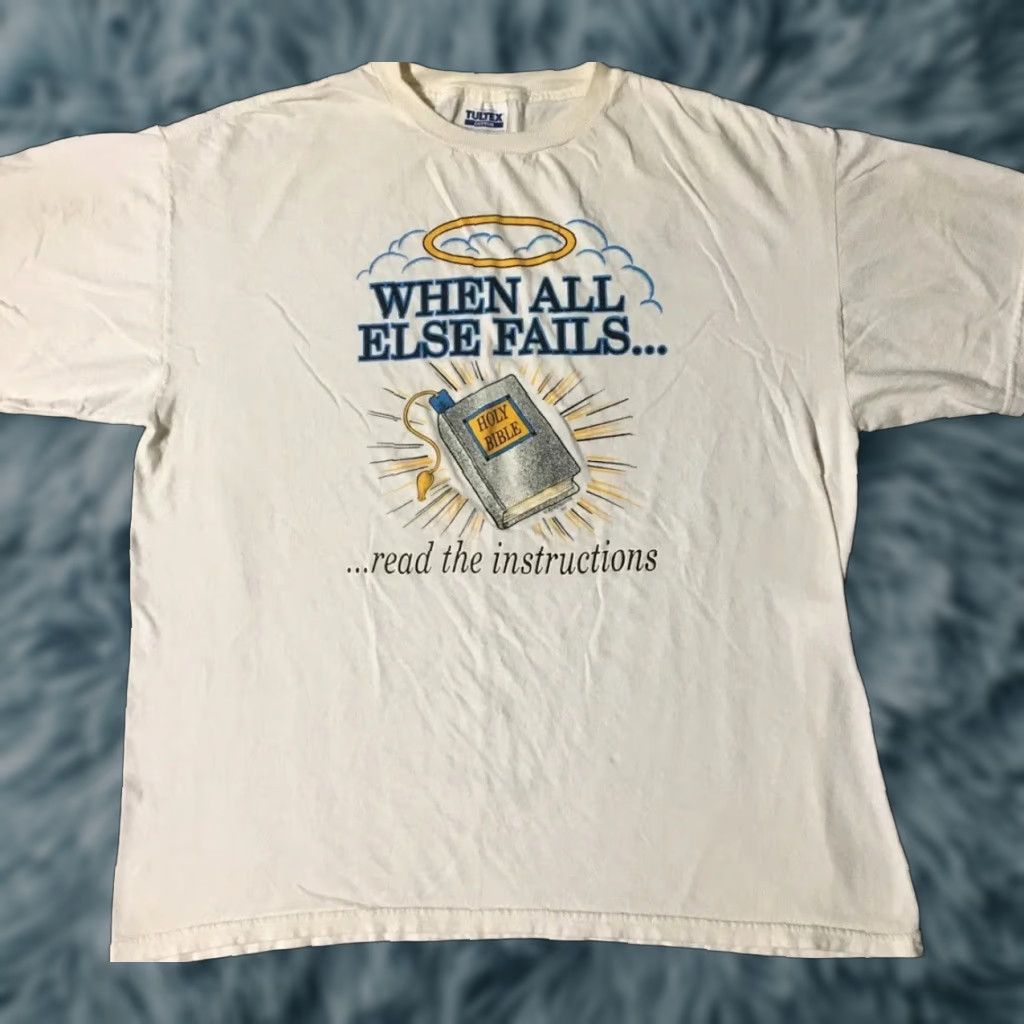 Vintage VINTAGE Read The Instructions Shirt XL White Bible 90s God Religion Grunge Lord Funny Joke Shirt Mens XL Size US XL / EU 56 / 4 - 1 Thumbnail
