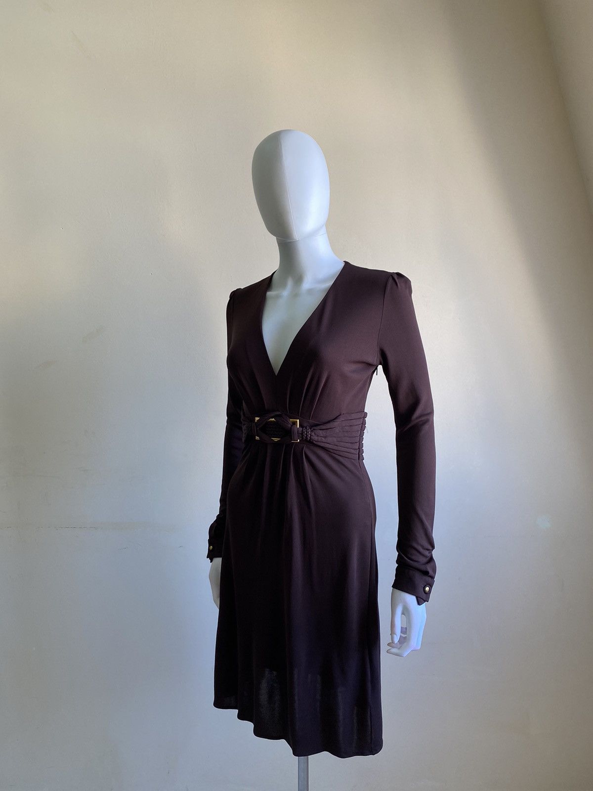 Gucci Gucci Womens Chocolate Brown V Neck Knee Length Dress Size M Size M / US 6-8 / IT 42-44 - 7 Thumbnail