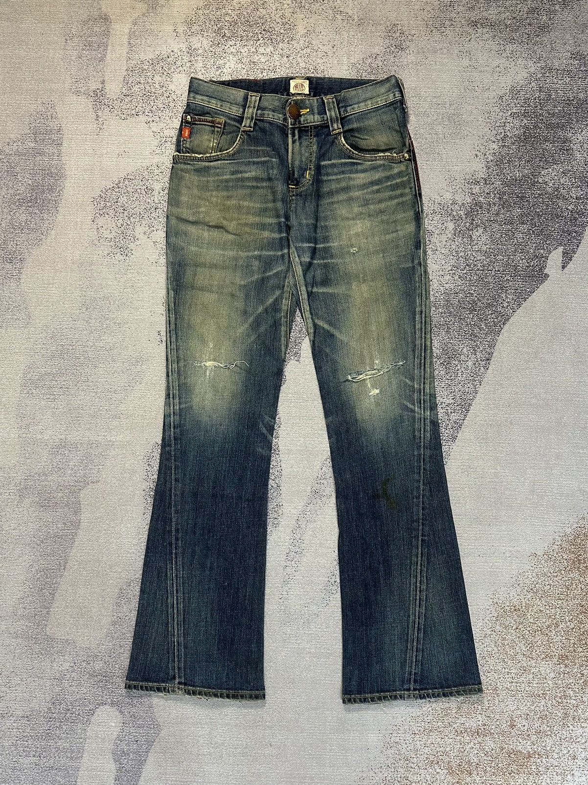 Edwin 2000s Flare Edwin Blue Trip Mud Wash Buckle Back Denim Jeans Size US 29 - 1 Thumbnail