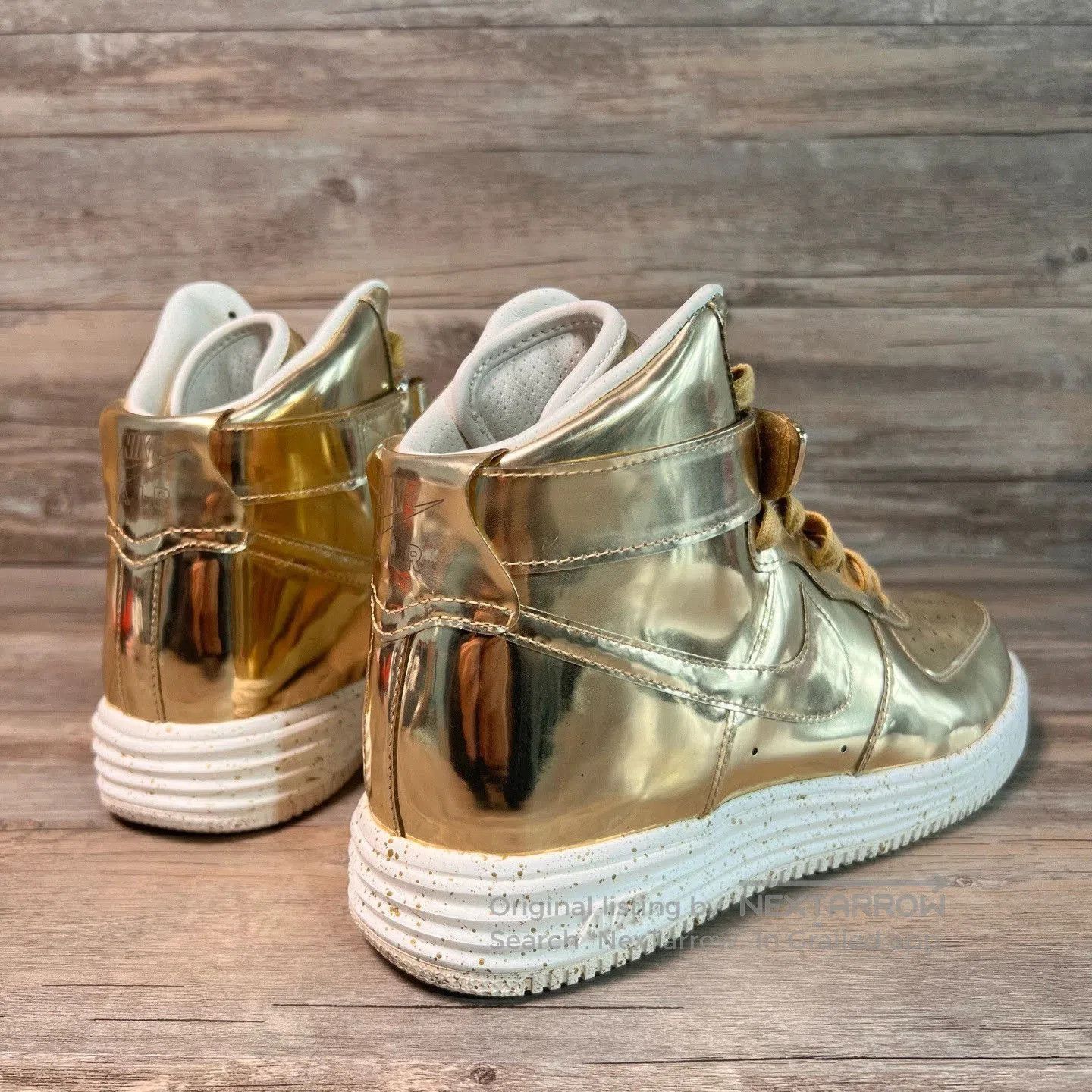 Nike Air Force 1 Metallic Gold High-Top. Size US 8 / EU 41 - 3 Thumbnail