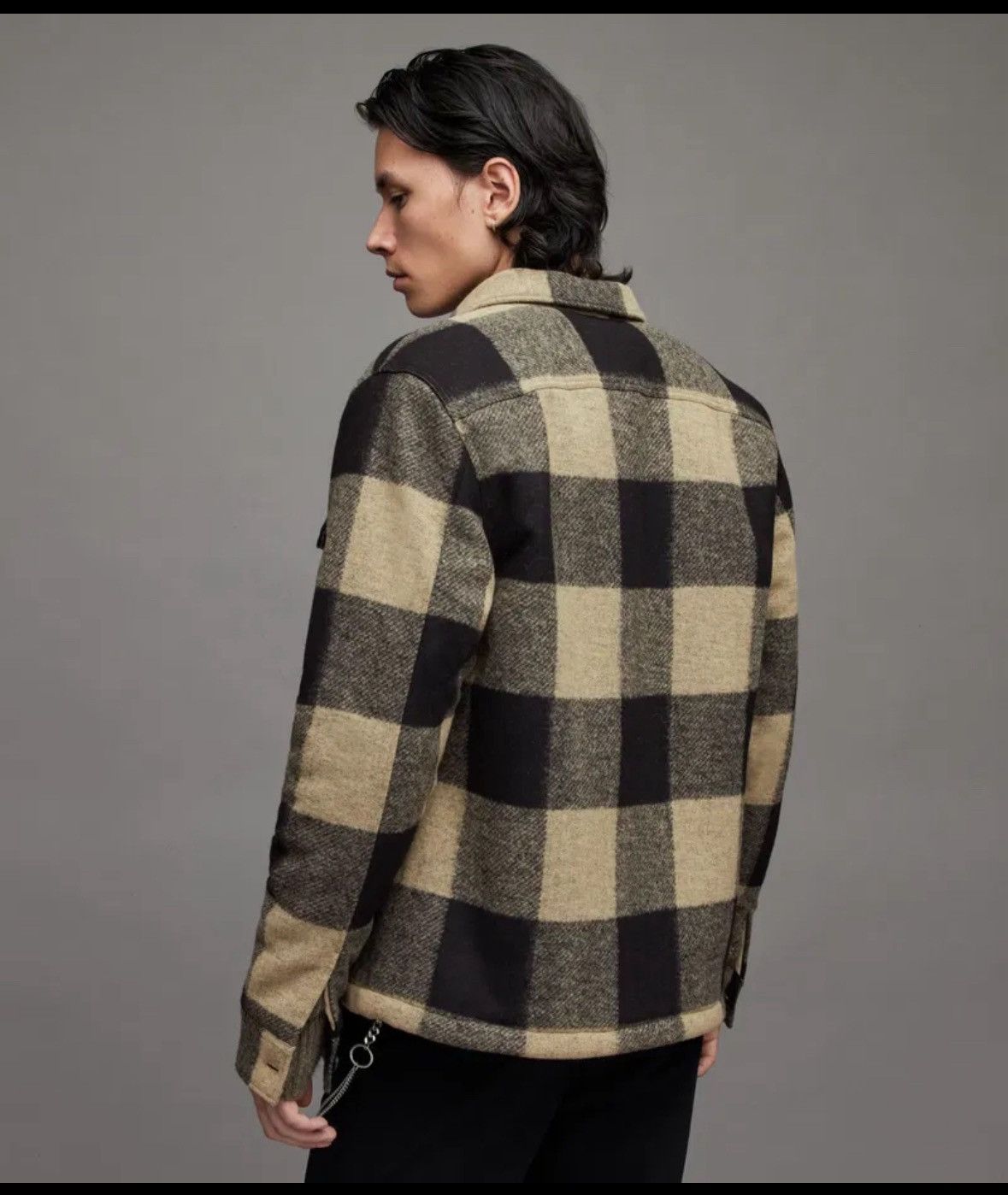 Allsaints Drexel Sherpa lined flannel plaid Chekered jacket