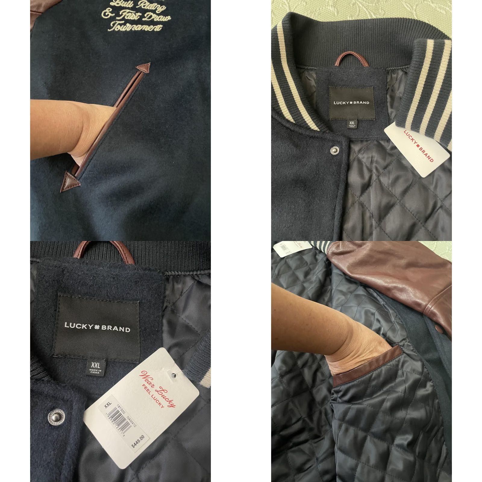 Lucky Brand {'classification': 'Product Title', 'Lucky Brand Jacket Mens 2XL Blue Wool Leather Varsity Coors Rodeo Club Beer'} Size US XXL / EU 58 / 5 - 8 Thumbnail