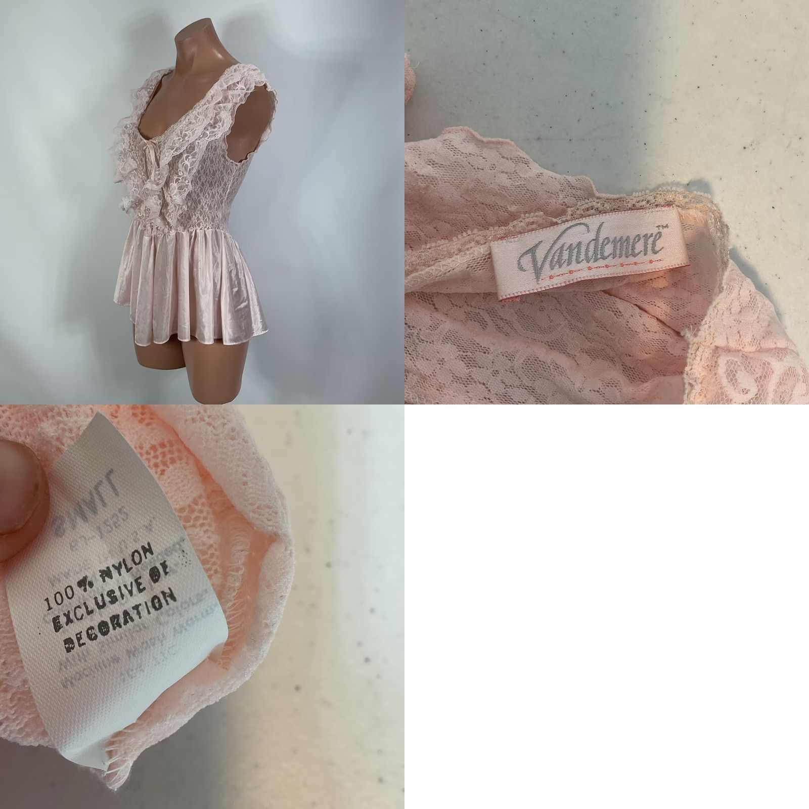 Pinko VINTAGE Vandemere Chemise Womens S Pink Vtg Teddy Coquette Ruffle Ethereal Princess Nylon Lace Size ONE SIZE - 8 Thumbnail