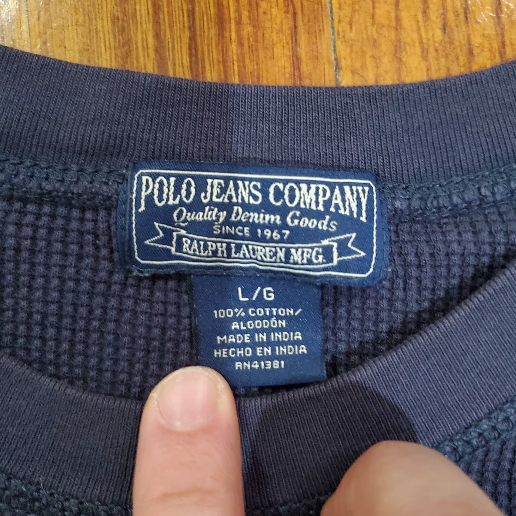 Polo Ralph Lauren VINTAGE Polo Jeans Co Shirt Men Large Blue Waffle Thermal Ralph Lauren 90s Logo Embroidered Cotton Blend T-Shirt Size US L / EU 52-54 / 3 - 6 Thumbnail