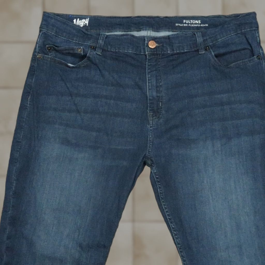 Vintage Mugsy Jeans Mens 42x30 Blue Fultons Straight Stretch 5 Pocket Jeans Size US 42 / EU 58 - 1 Thumbnail