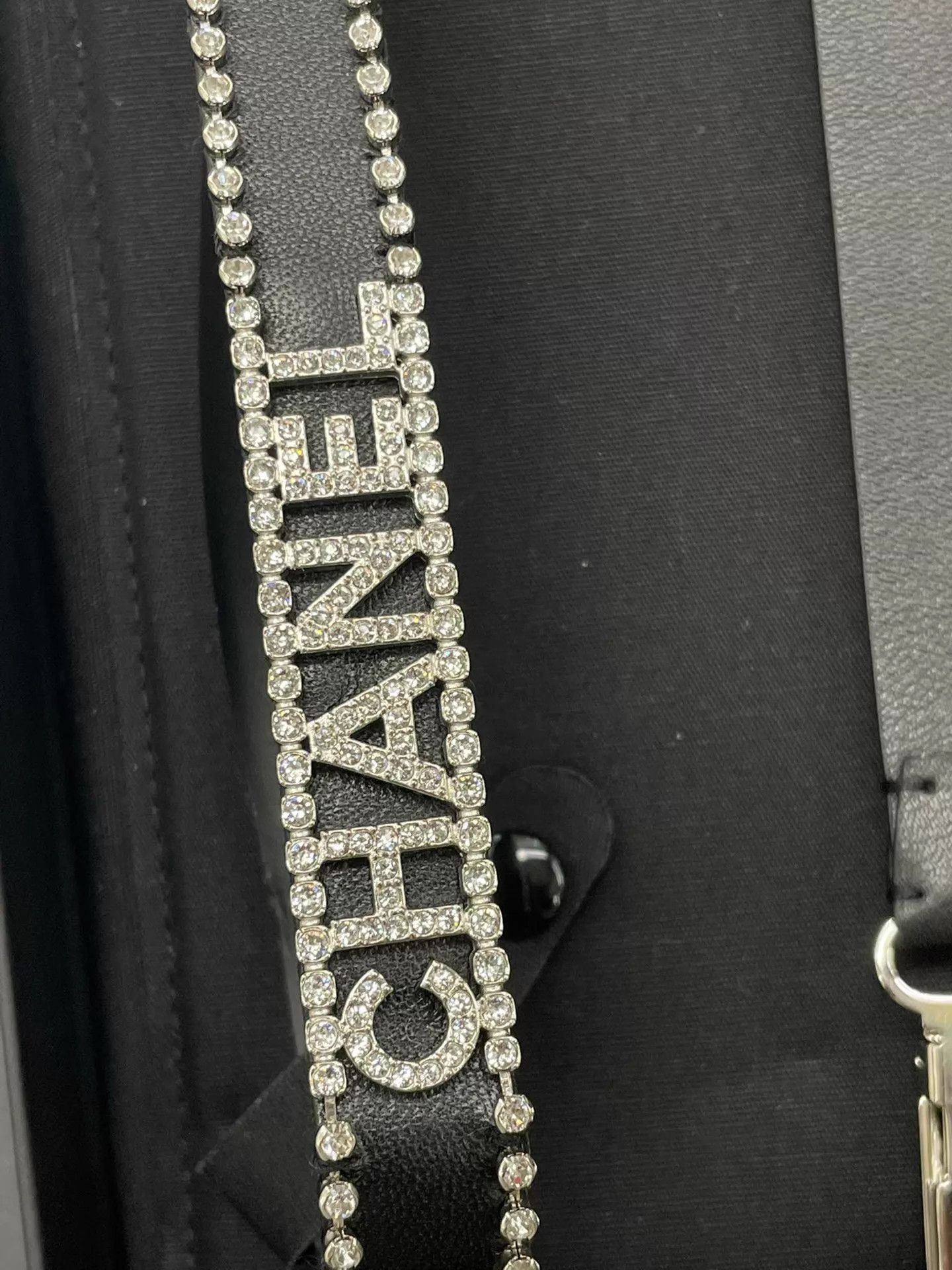 Chanel Chanel Black Crystal Logo Leather Suspenders Size ONE SIZE - 3 Thumbnail