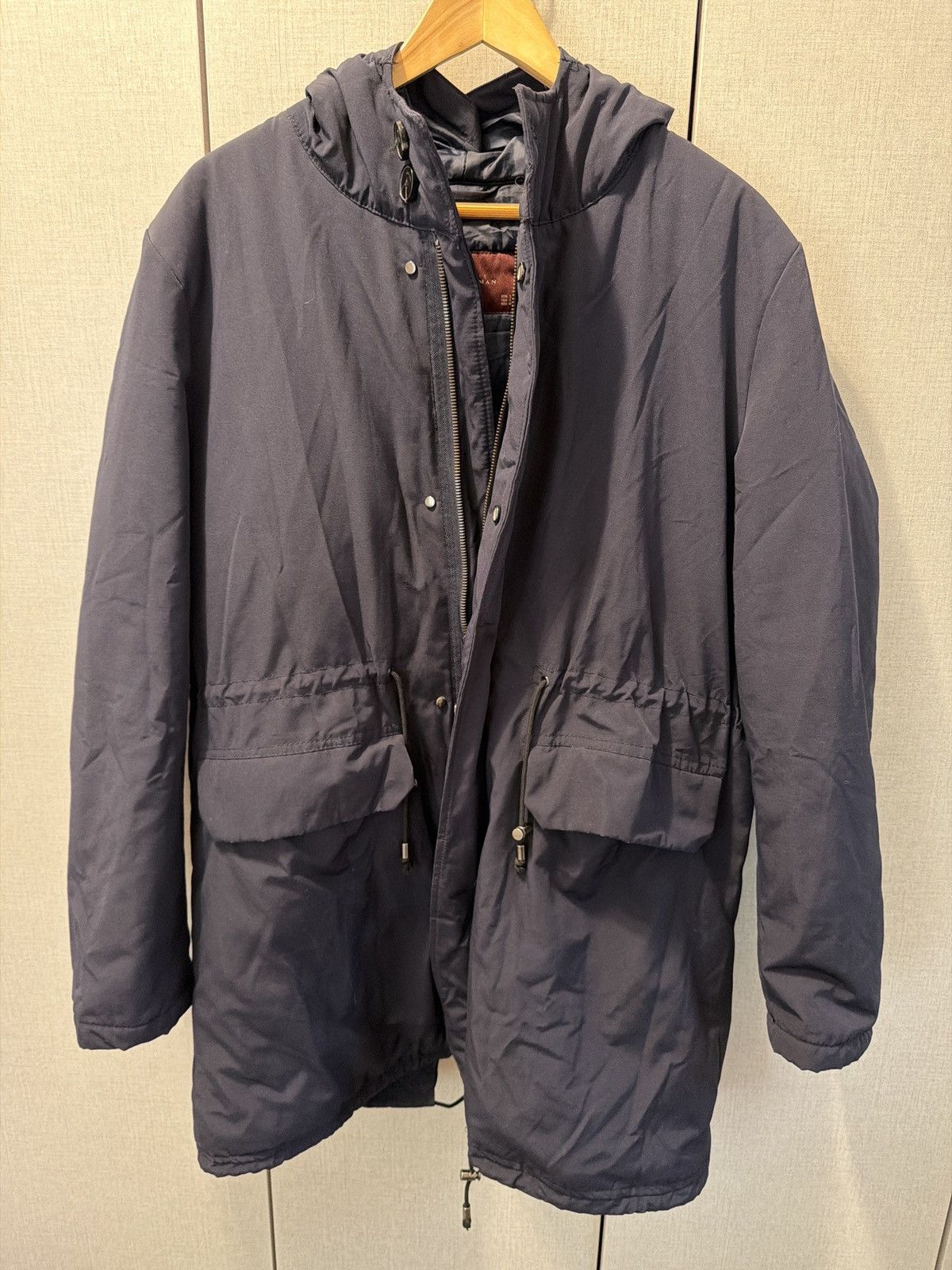 ZARA Hooded Parka Jacket –Navy–Zip & Snap Front