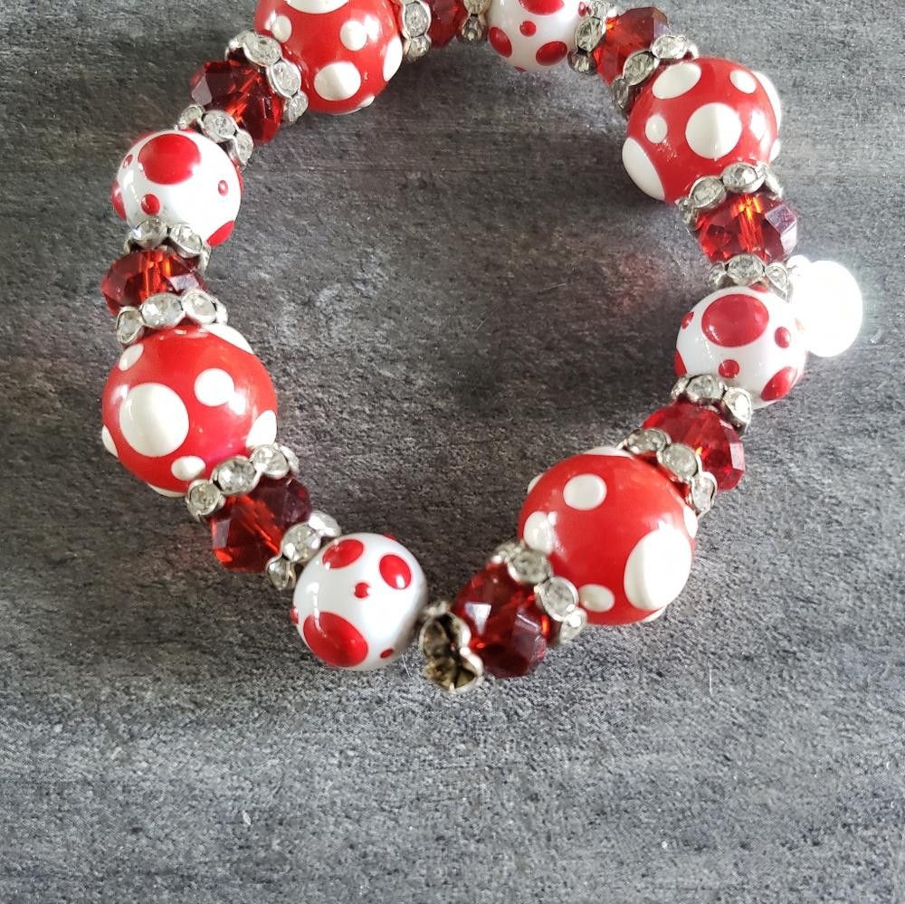 Designer Red White Fiona Hand Painted Bracelet Size ONE SIZE - 2 Thumbnail