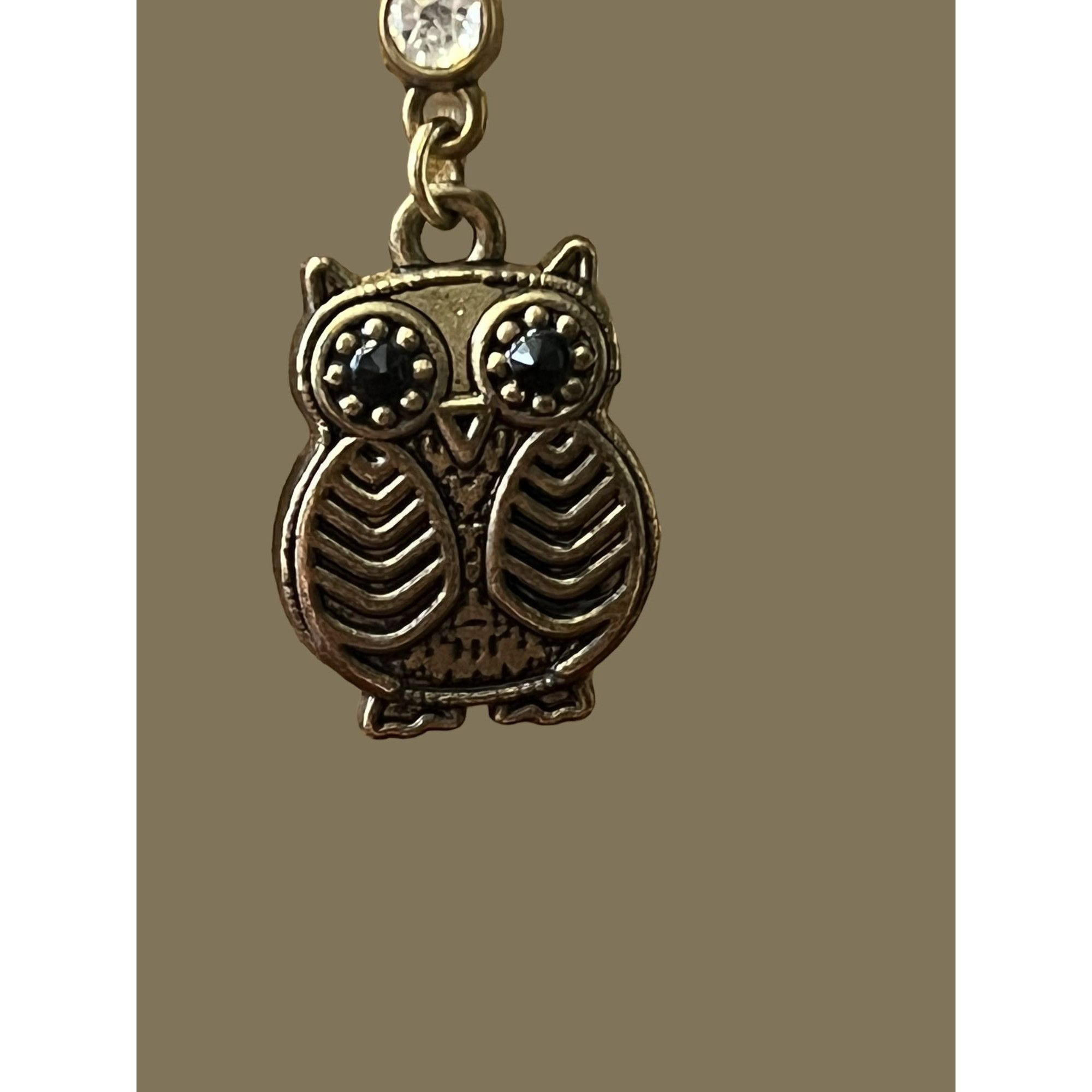 Other Antique gold owl dangle earrings hook black rhinestone eyes Size ONE SIZE - 2 Thumbnail