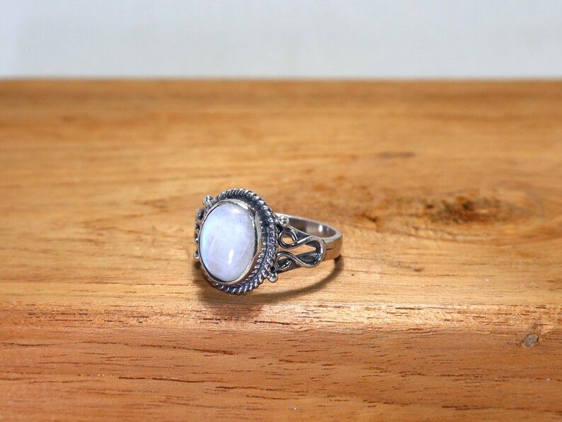 Handmade Rainbow Moonstone Ring: Handmade Sterling Silver Ring Size ONE SIZE - 4 Thumbnail