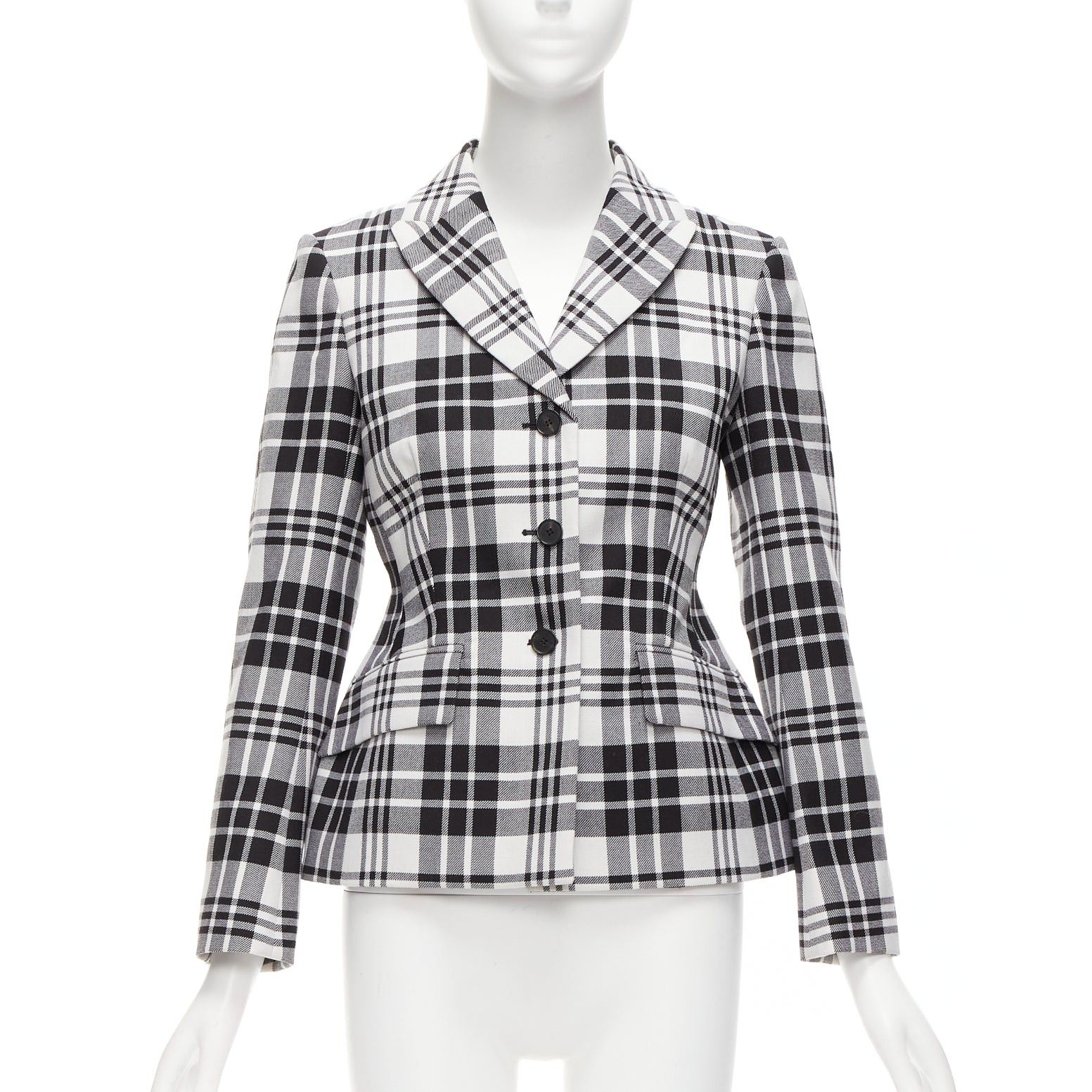 image of Christian Dior Black White Checked Virgin Wool Signature Bar Jacket Blazer Fr34 Xs, Women's